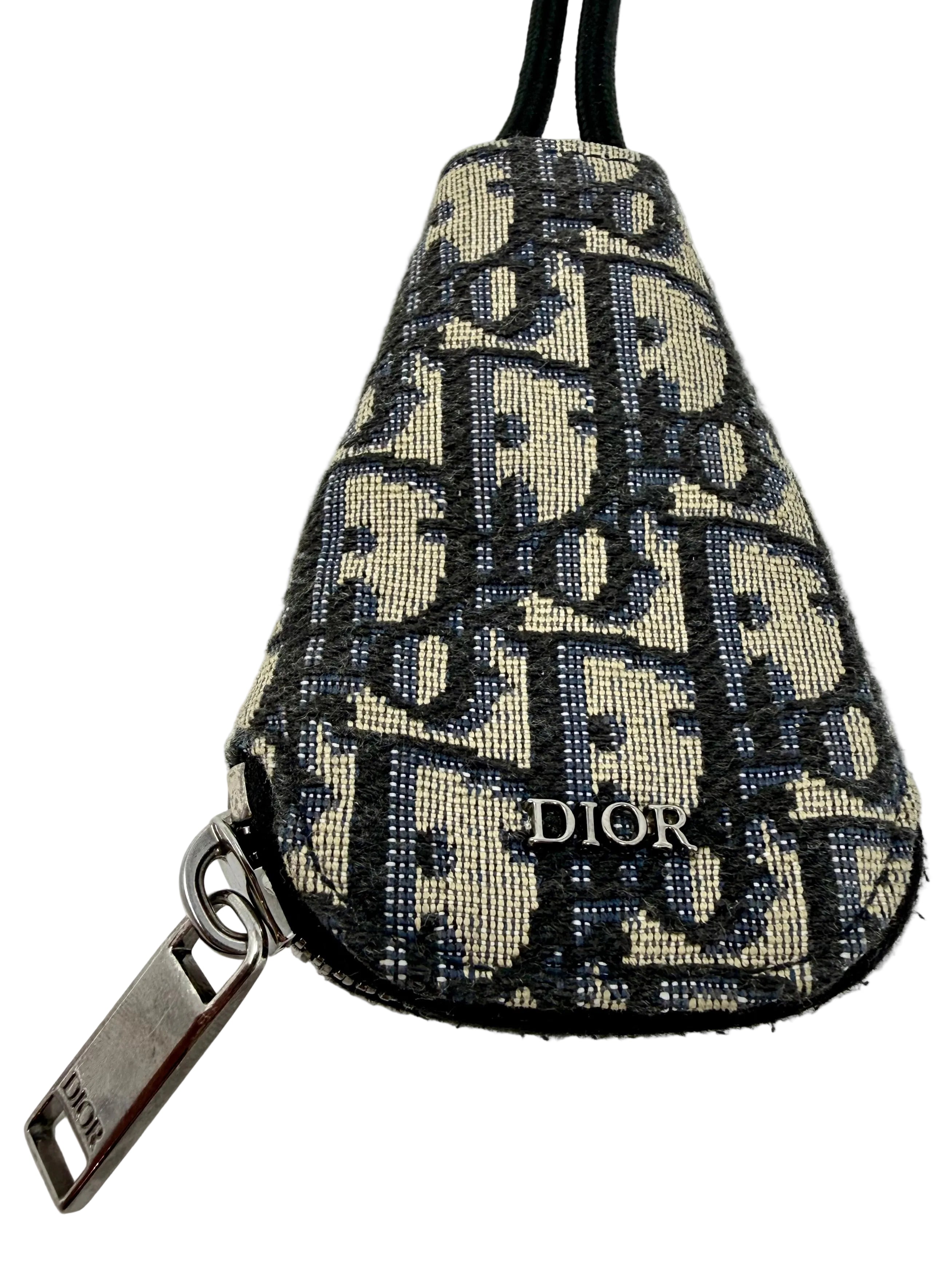 Dior Oblique Zipped Key Pouch with Adjustable Cord – Navy & Beige