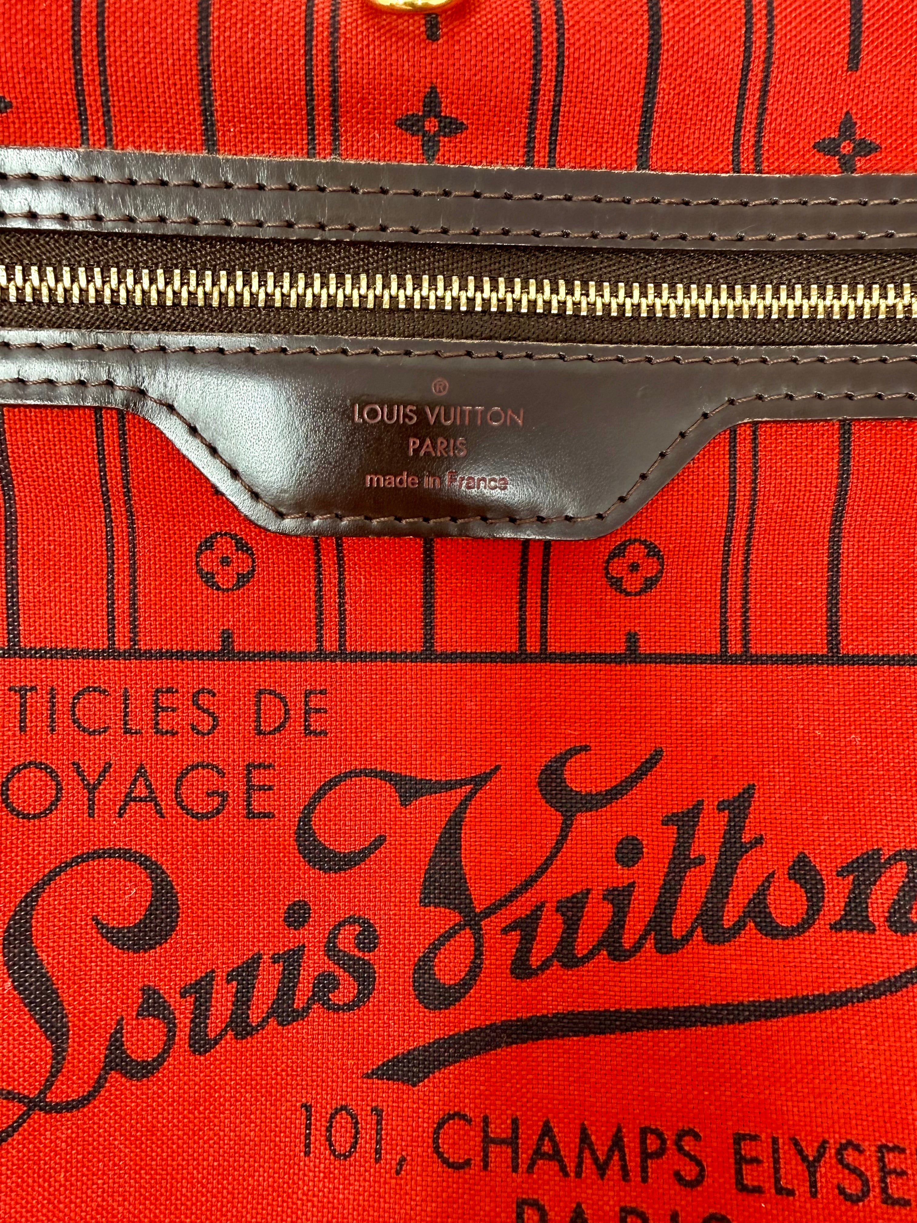 Louis Vuitton Neverfull MM Damier Ebene Tote Bag, Red Interior, 2008