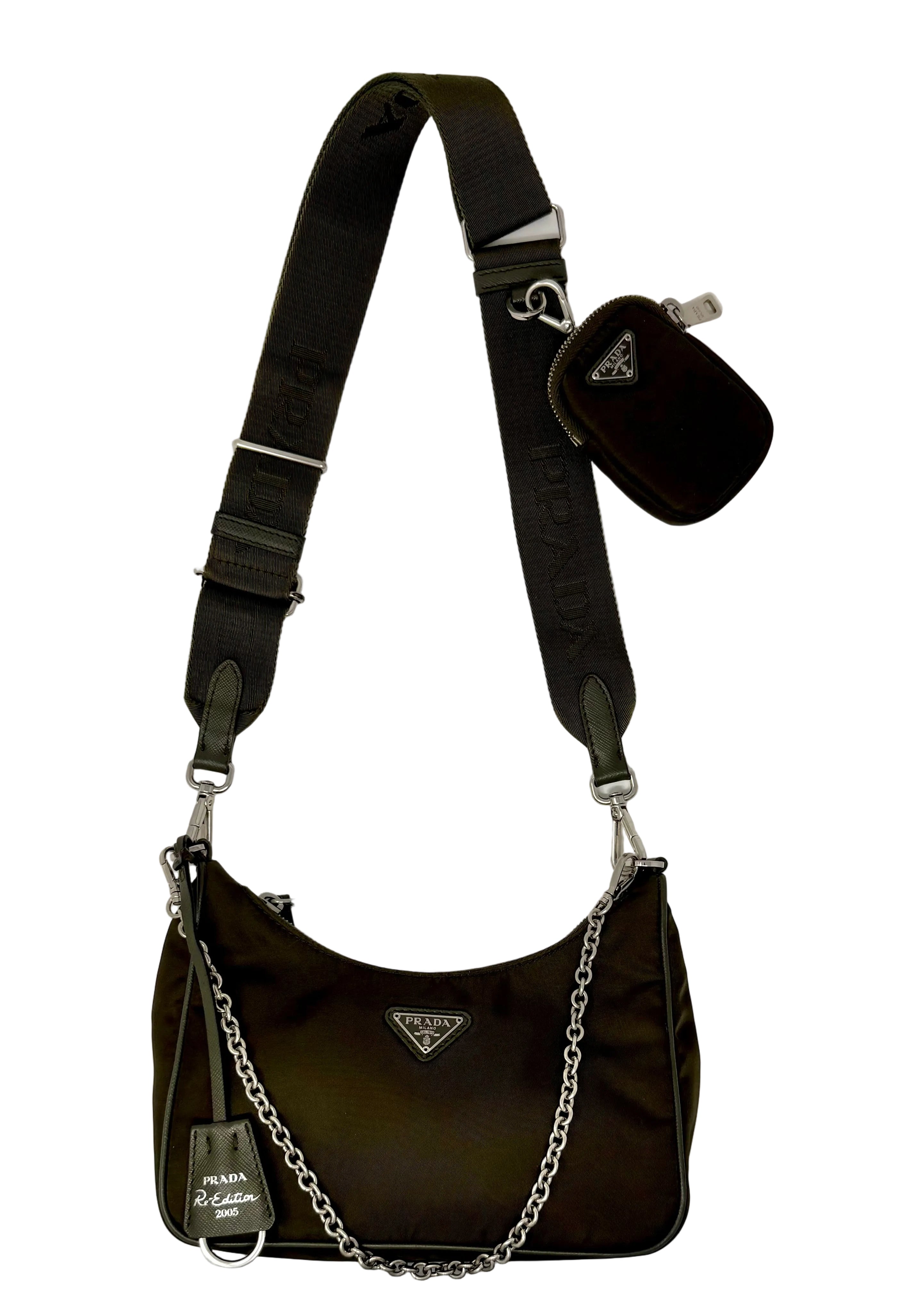 Prada Re-Edition 2005 Nylon Shoulder Bag in Deep Green