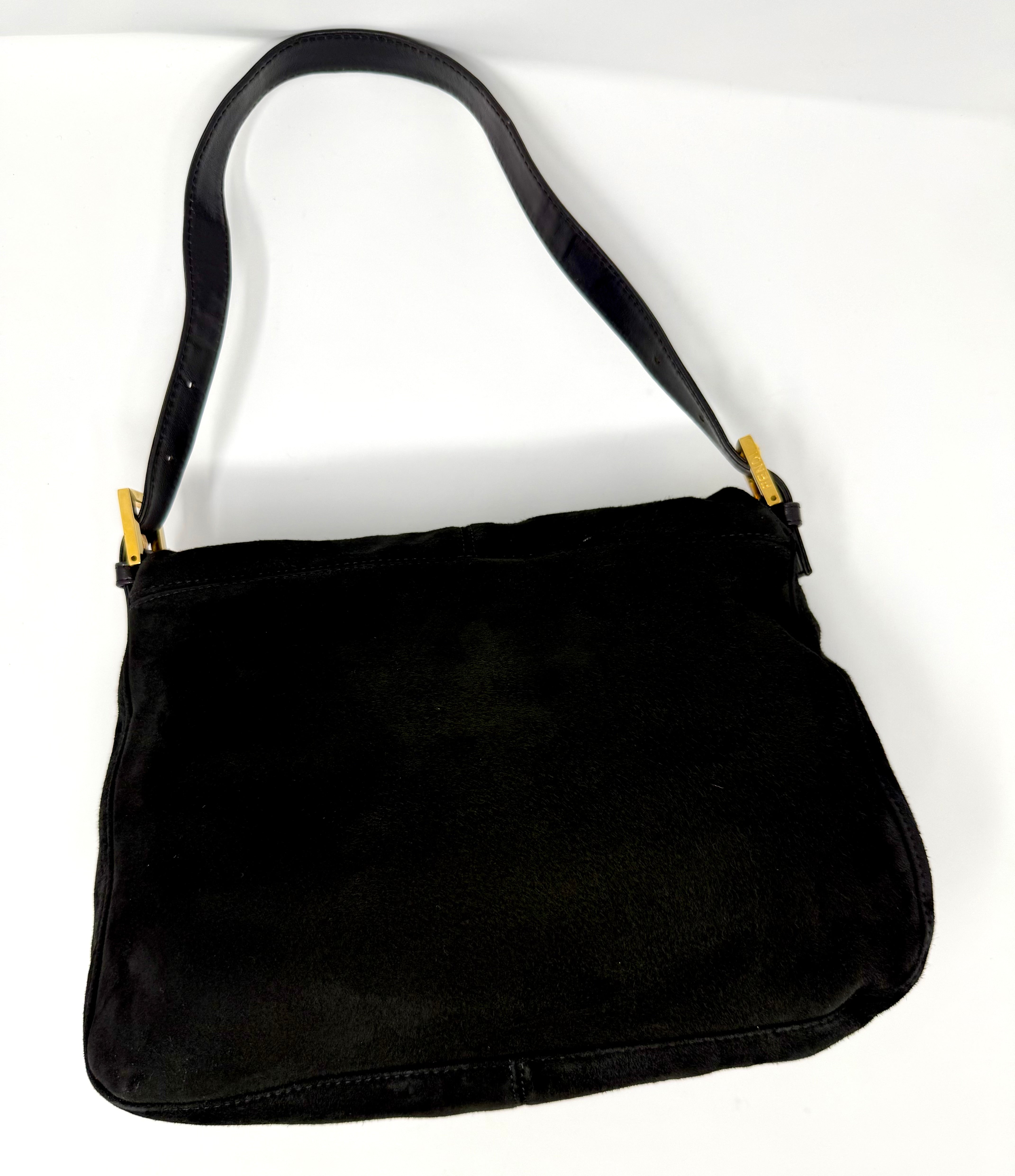 Fendi Mama Baguette Black Suede Shoulder Bag, Y2K Vintage