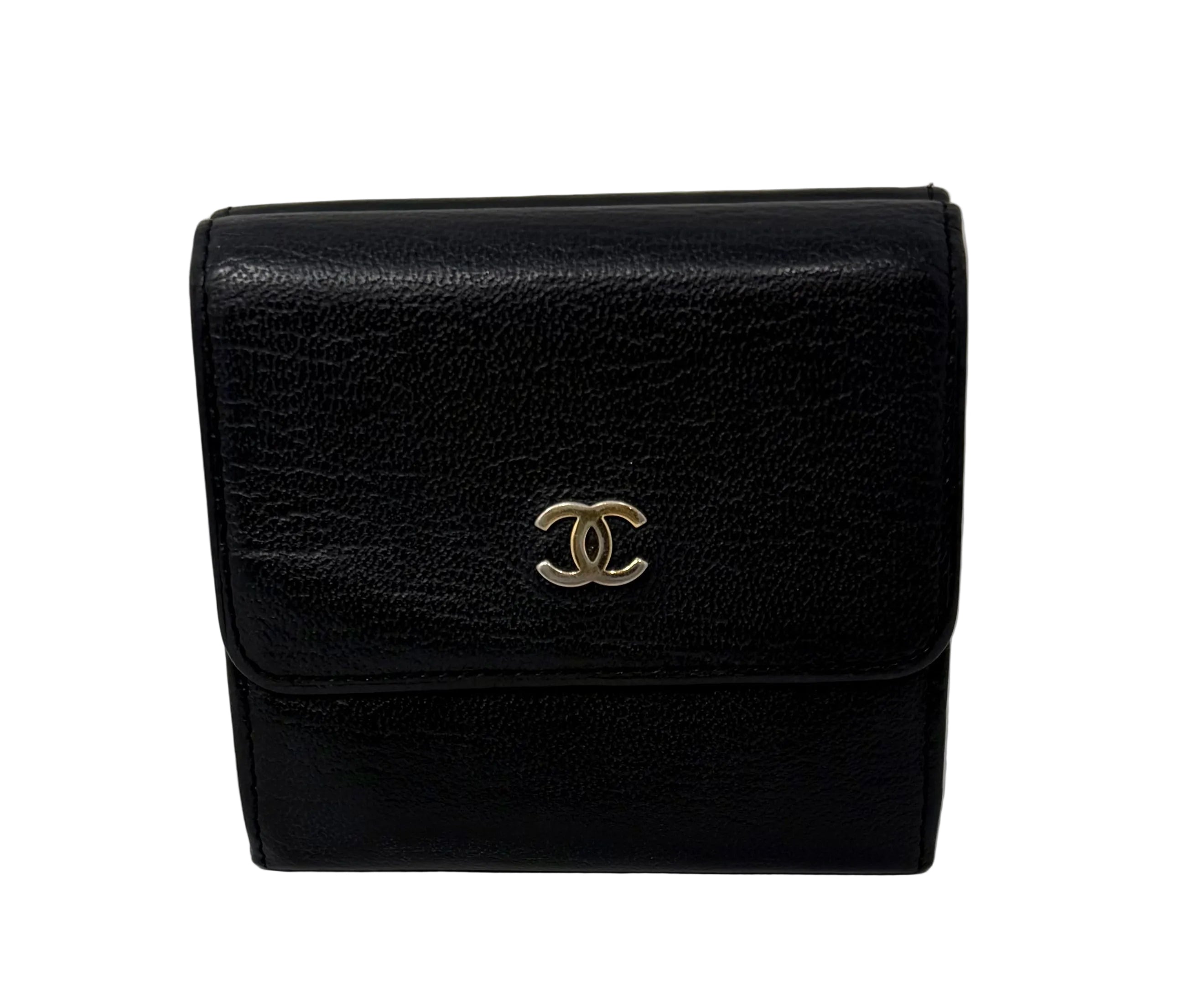 Vintage Chanel Black Caviar Compact Bifold Wallet – Gold CC