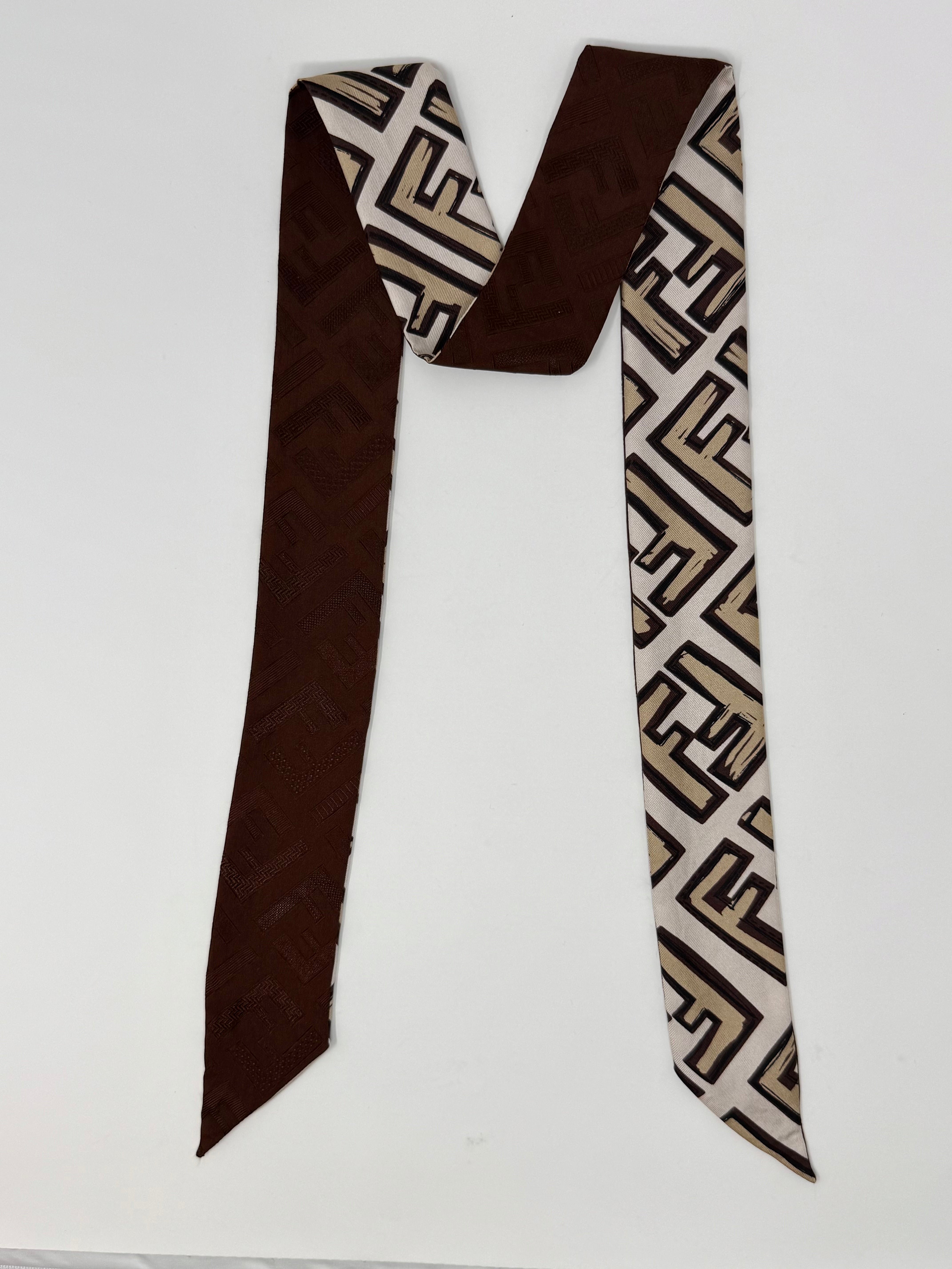 Fendi FF Logo Wrappy Silk Bandeau – Brown/ Beige