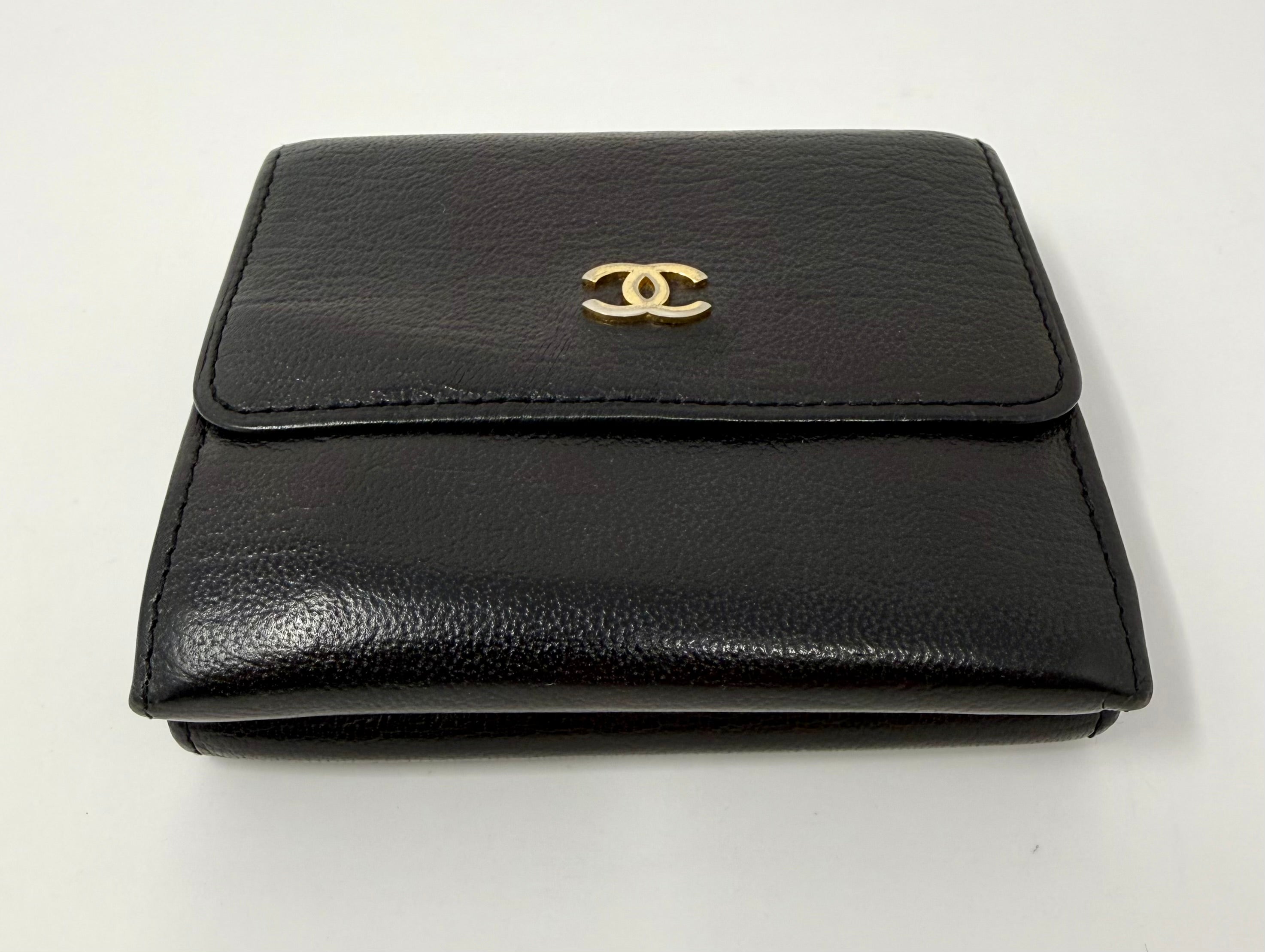 Vintage Chanel Black Caviar Compact Bifold Wallet – Gold CC