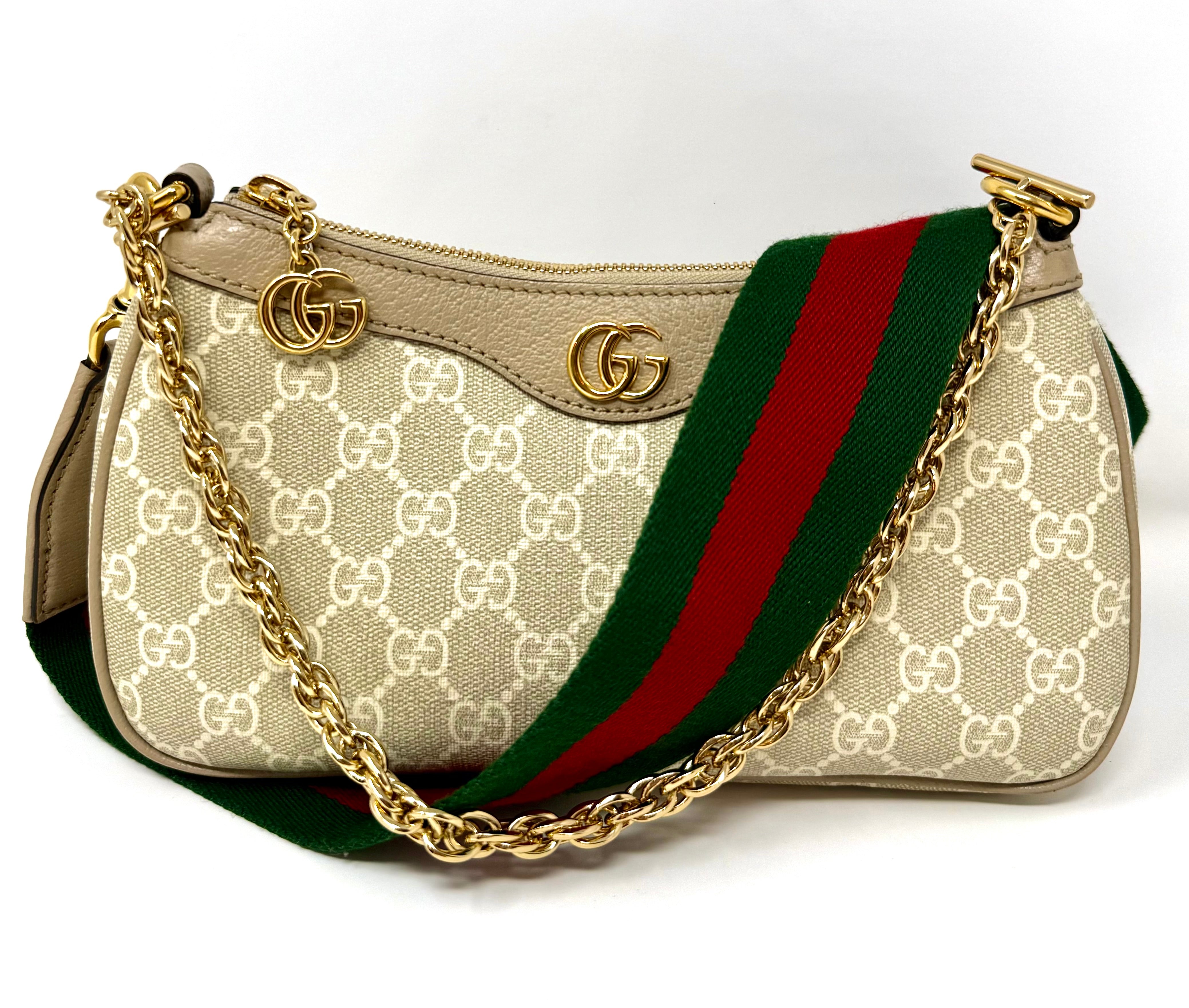 Gucci Ophidia Small Shoulder Bag – GG Supreme Monogram, Beige, Gold Hardware, Like New