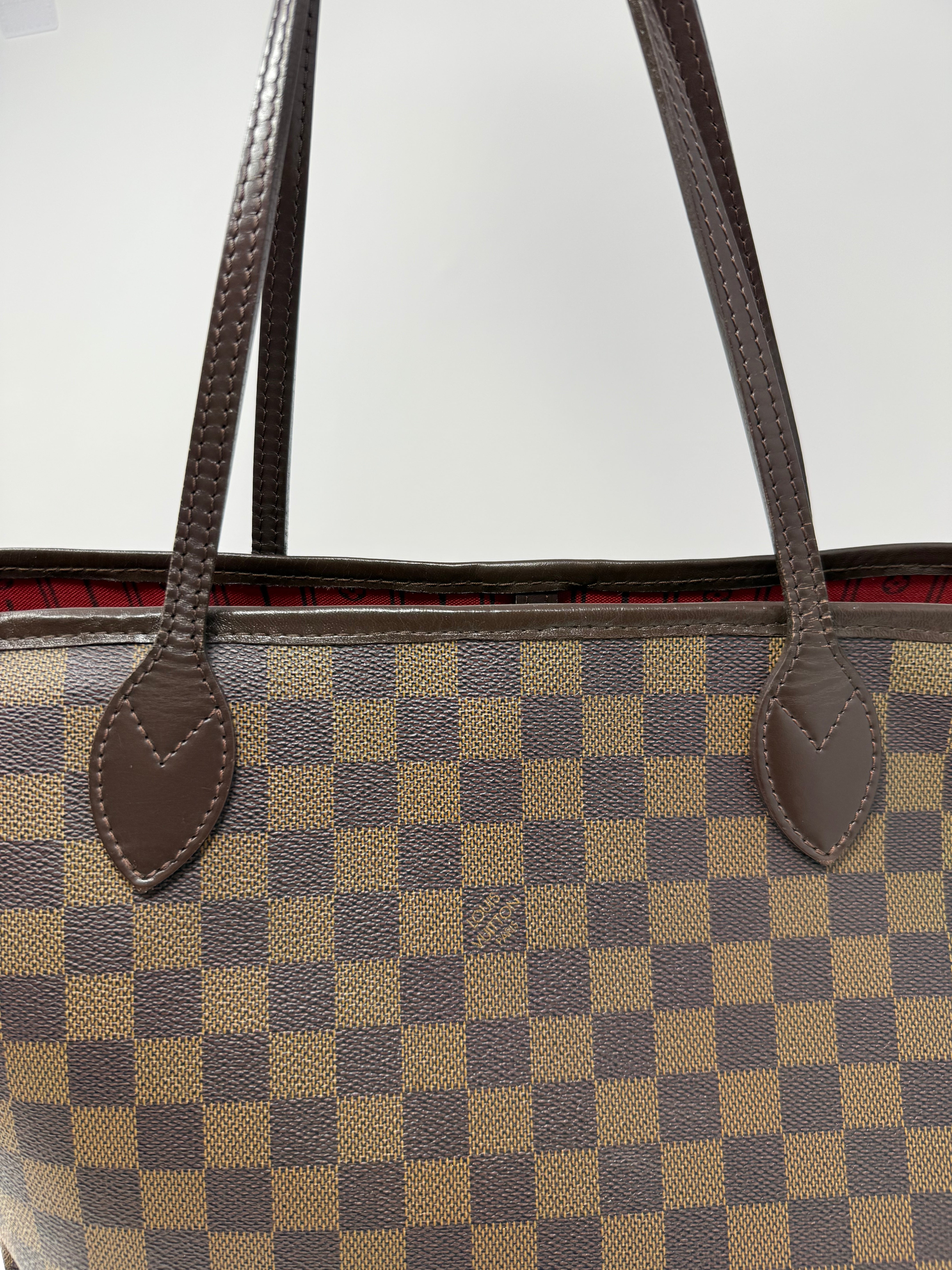 Louis Vuitton Neverfull MM Damier Ebene Tote Bag, Red Interior, 2008