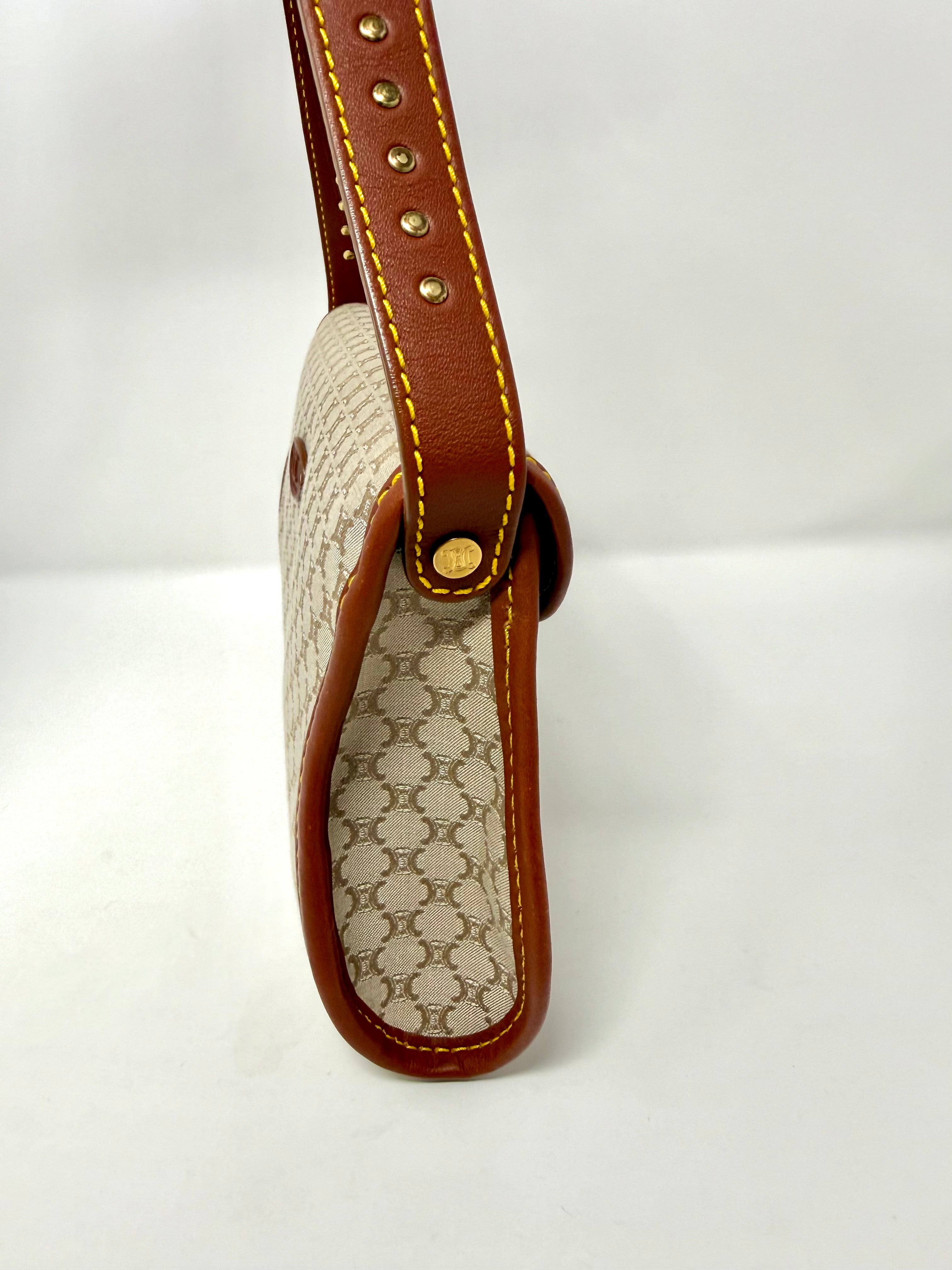 Vintage Céline Macadam Jacquard Flap Shoulder Bag | Beige & Brown