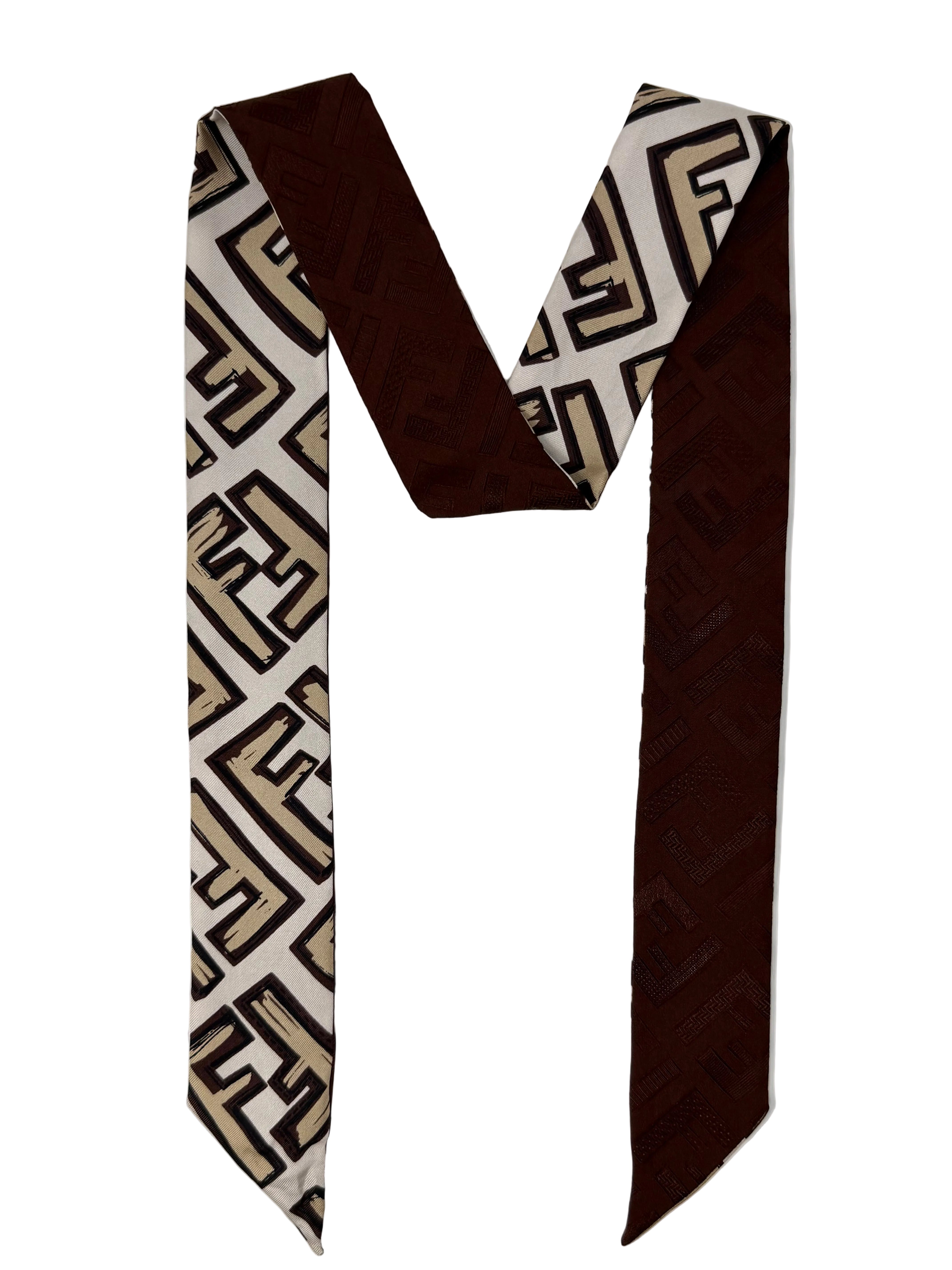 Fendi FF Logo Wrappy Silk Bandeau – Brown/ Beige