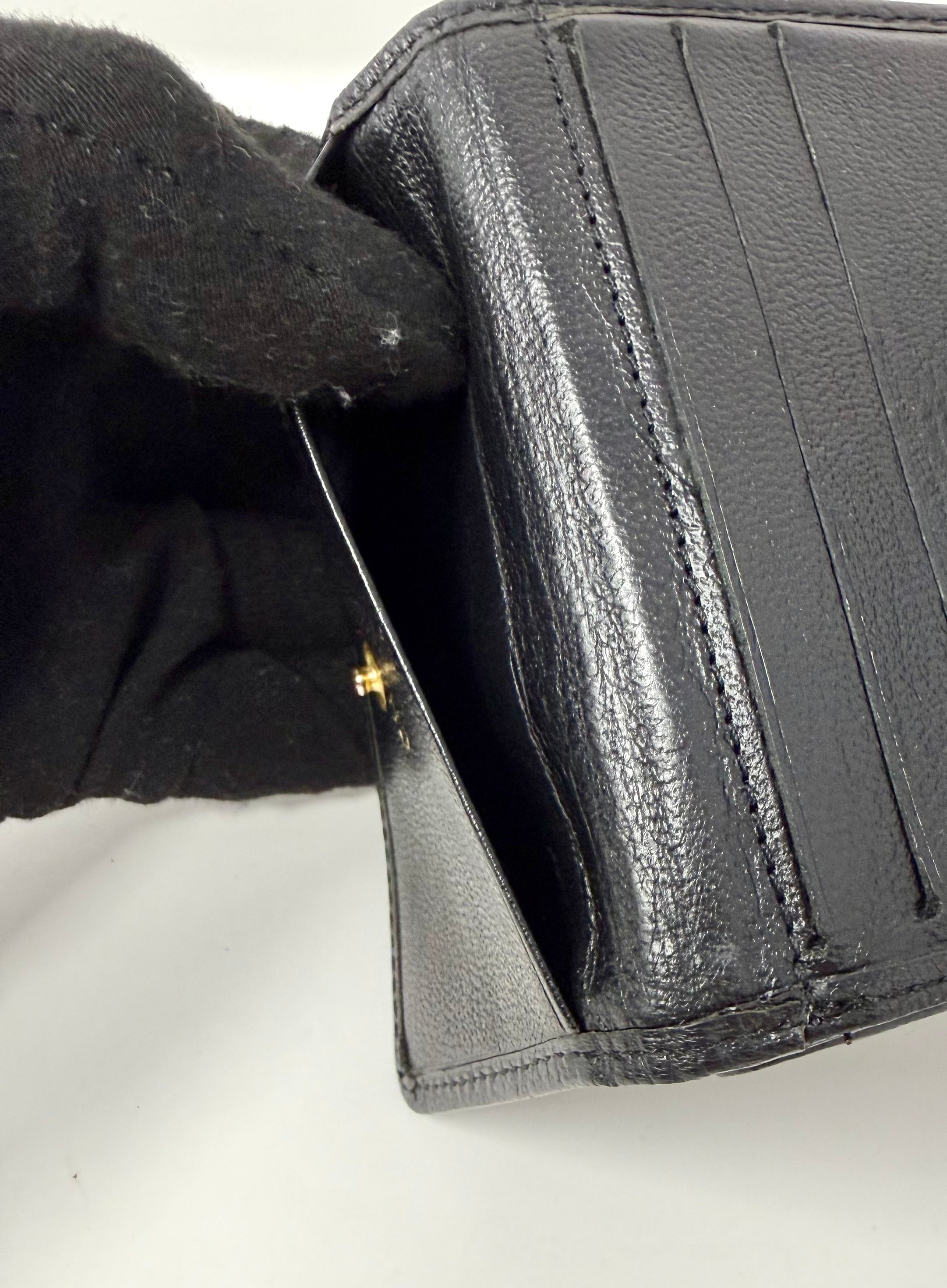 Vintage Chanel Black Caviar Compact Bifold Wallet – Gold CC