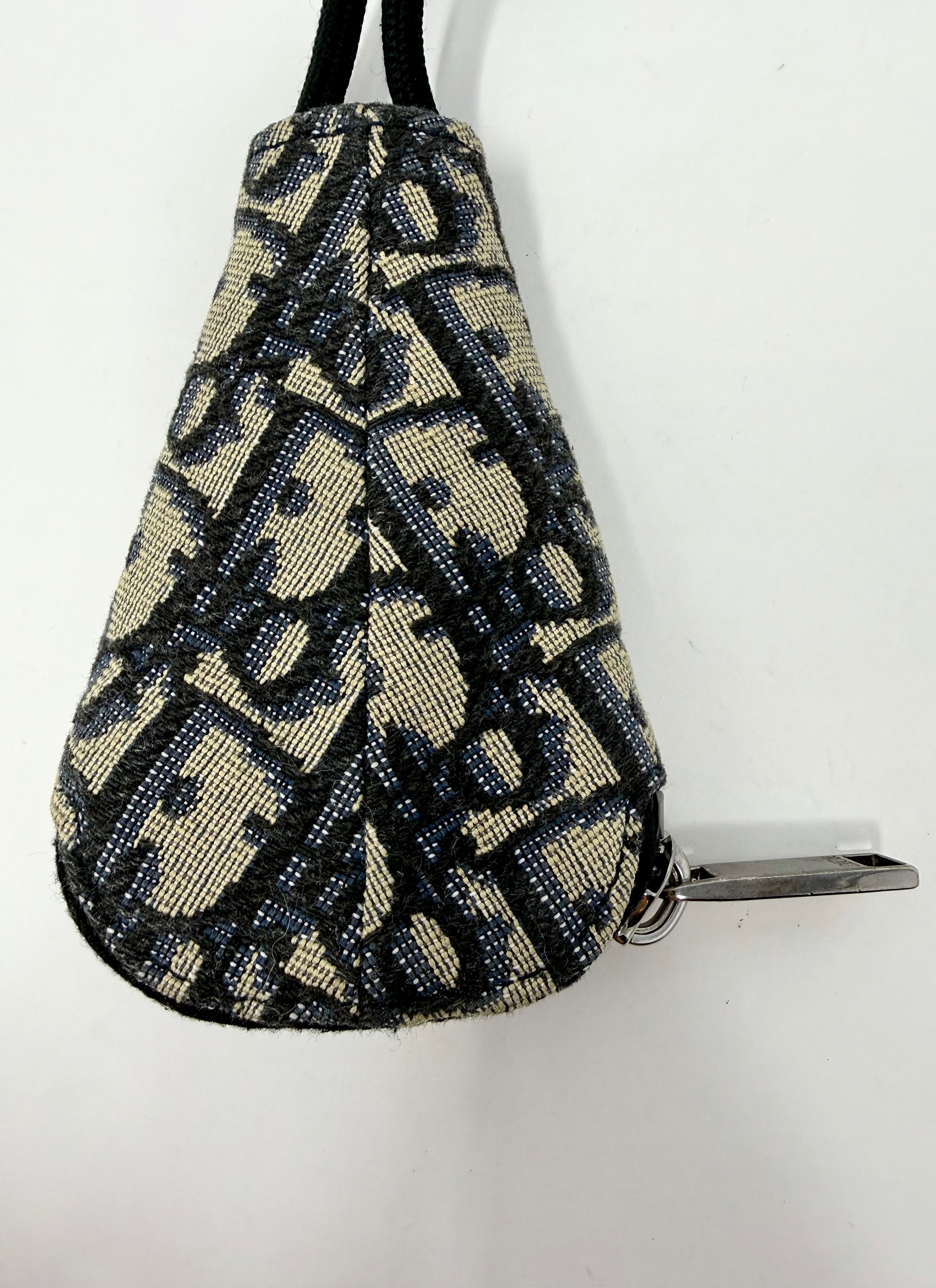 Dior Oblique Zipped Key Pouch with Adjustable Cord – Navy & Beige