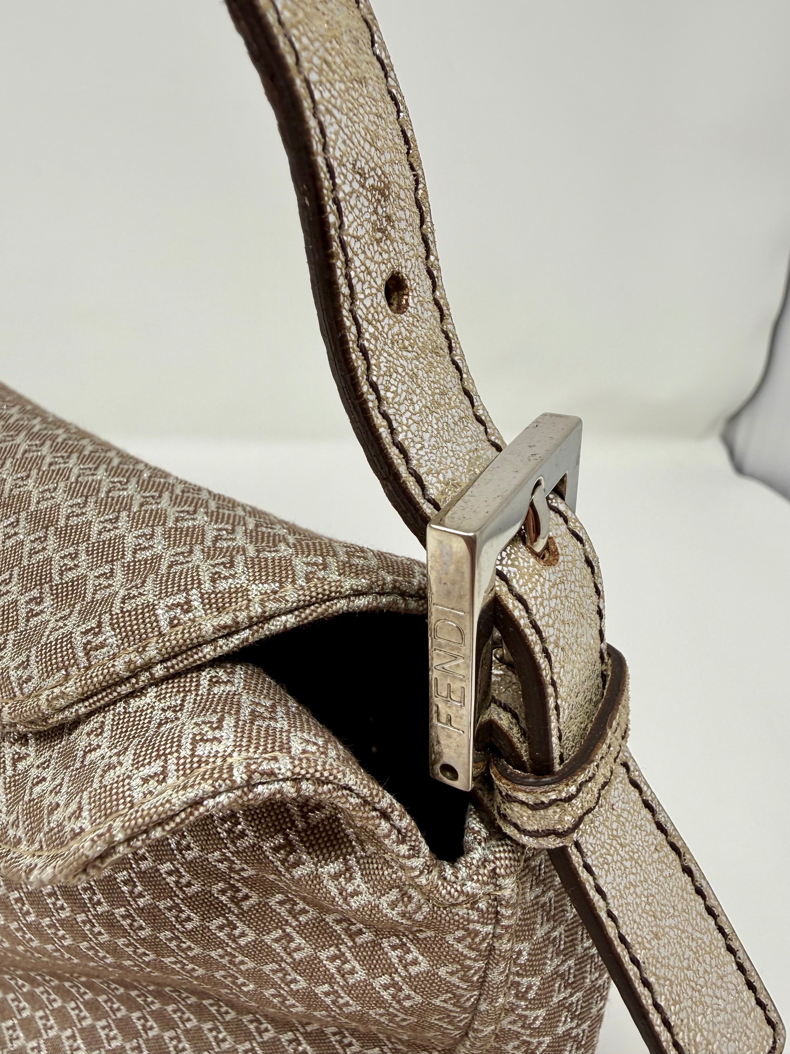 Fendi Vintage Champagne Metallic Zucchino Forever Baguette Shoulder Bag