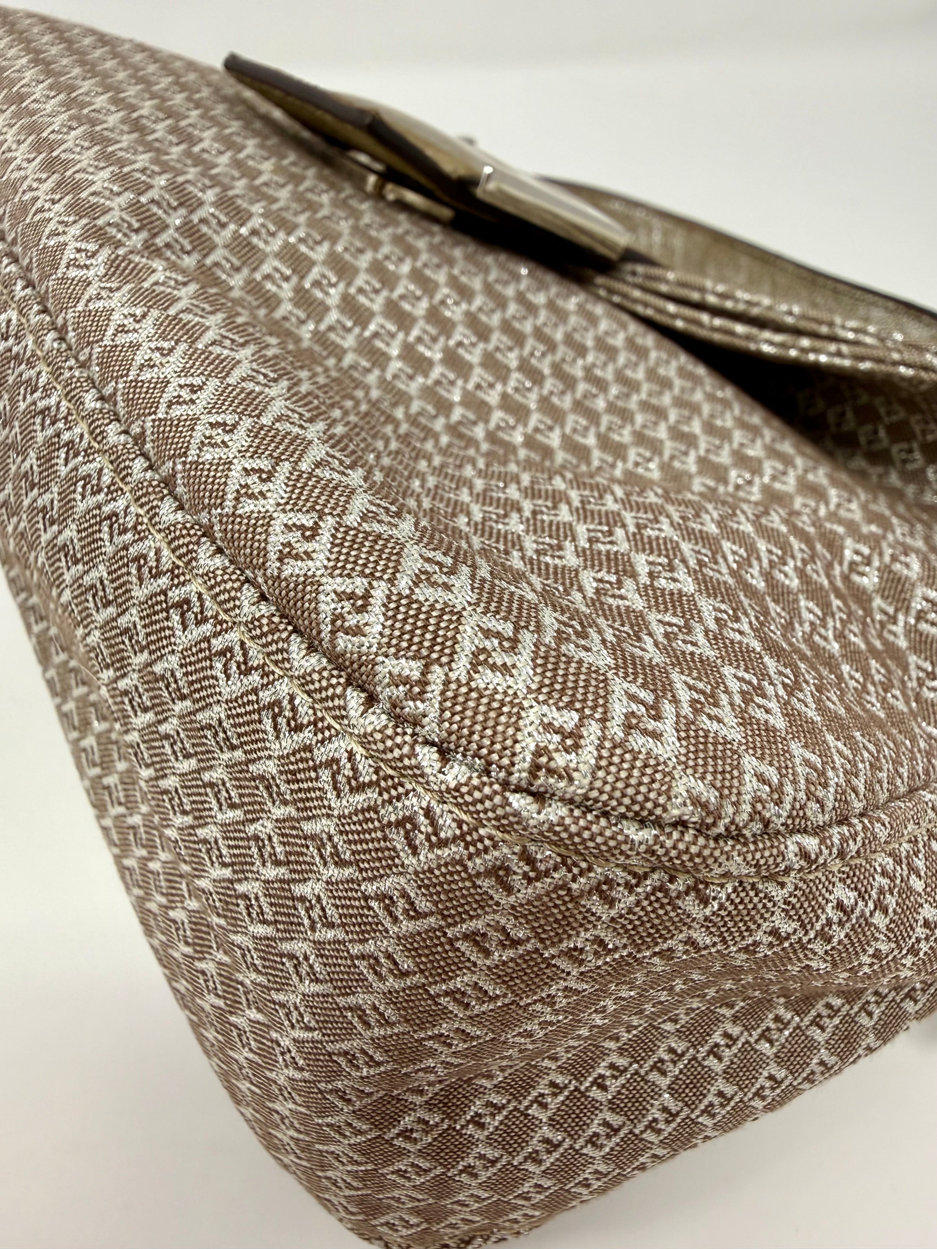 Fendi Vintage Champagne Metallic Zucchino Forever Baguette Shoulder Bag
