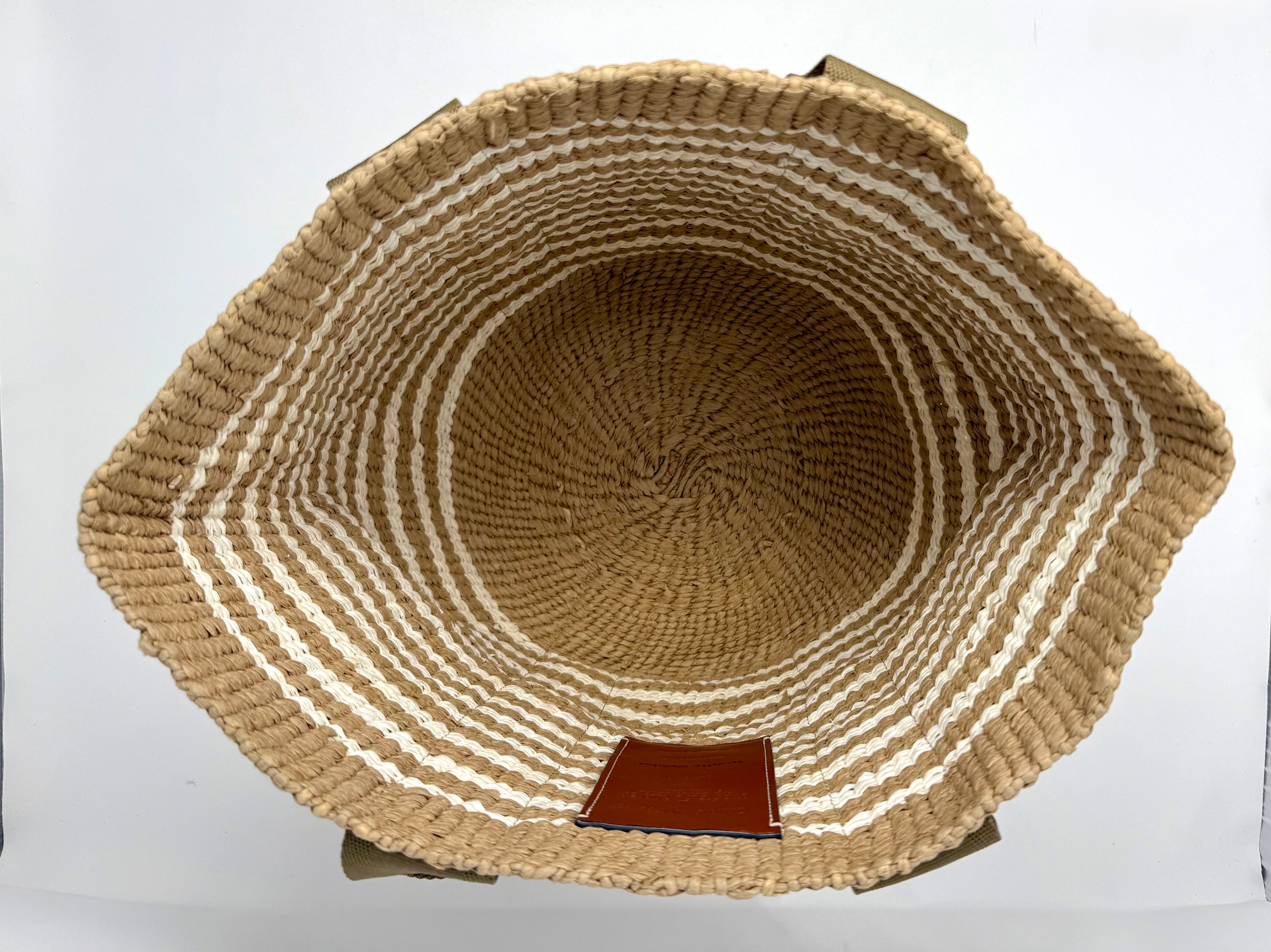 Chloé x Mifuko Woody Large Striped Basket Tote in Natural & White