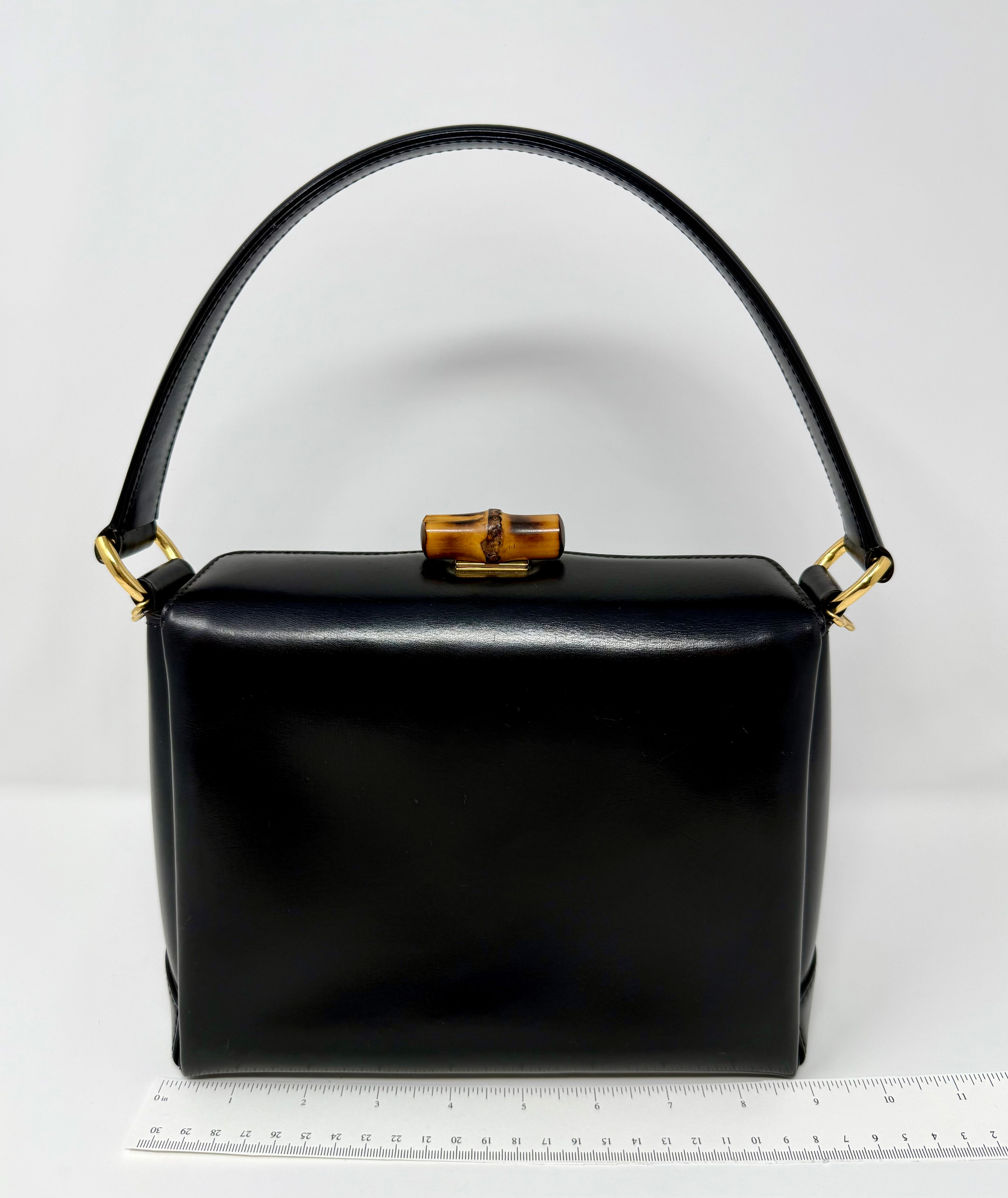 Vintage Gucci Bamboo 2-Way Top Handle Bag Black Leather