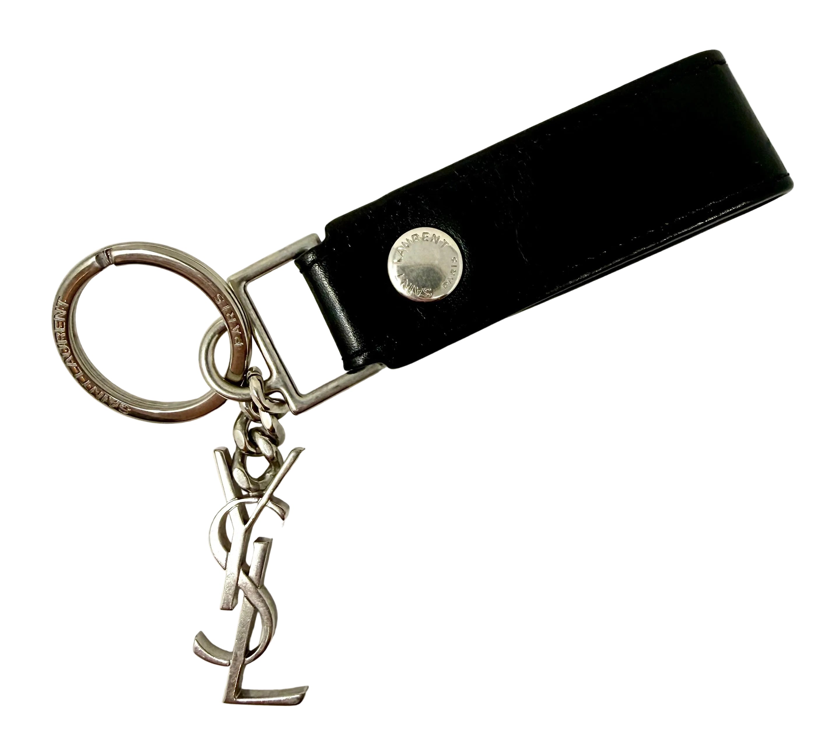 Saint Laurent Cassandre Black Leather Key Ring