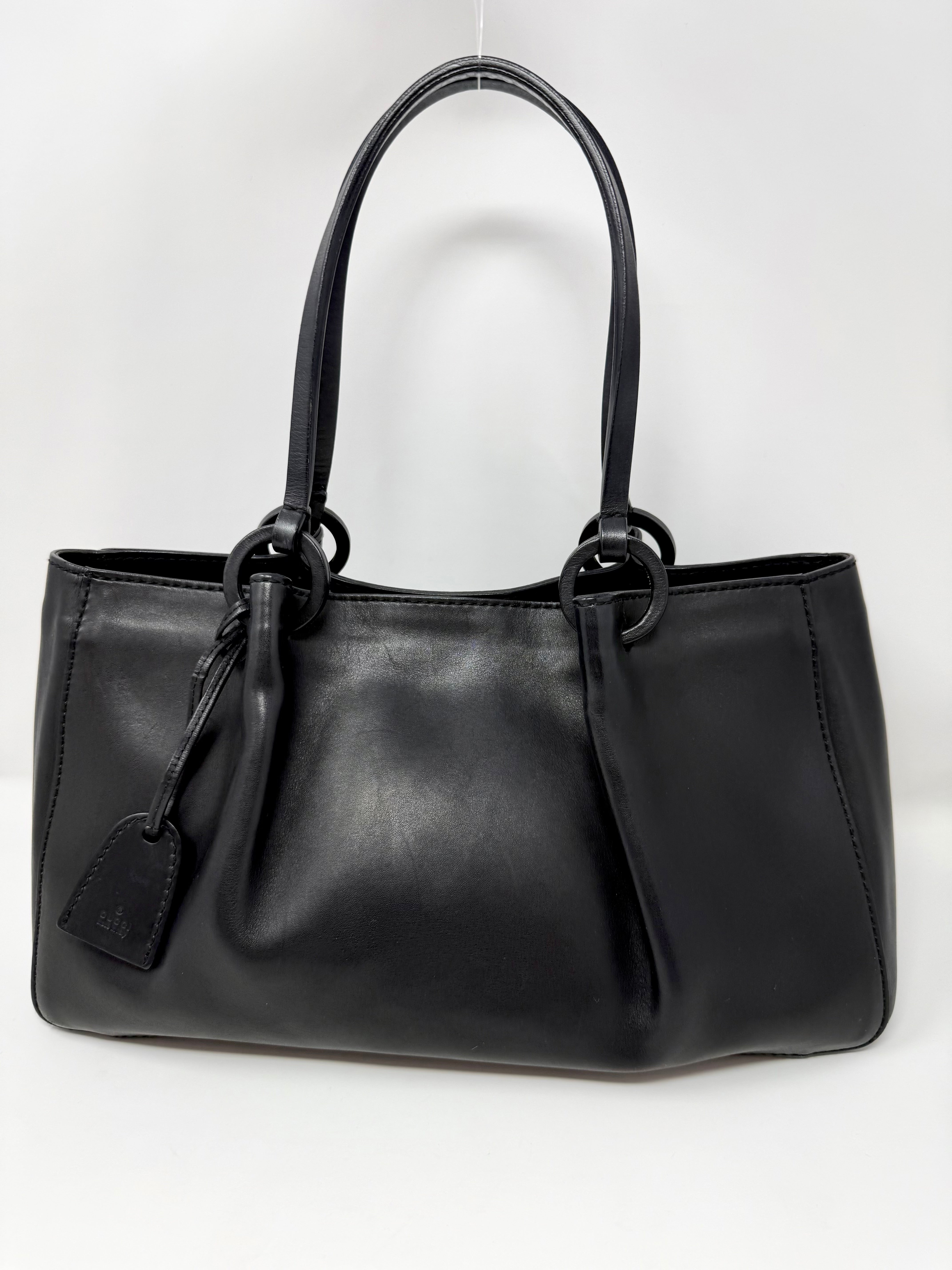 Vintage Gucci Vitello Black Calfskin Tote with Pouch
