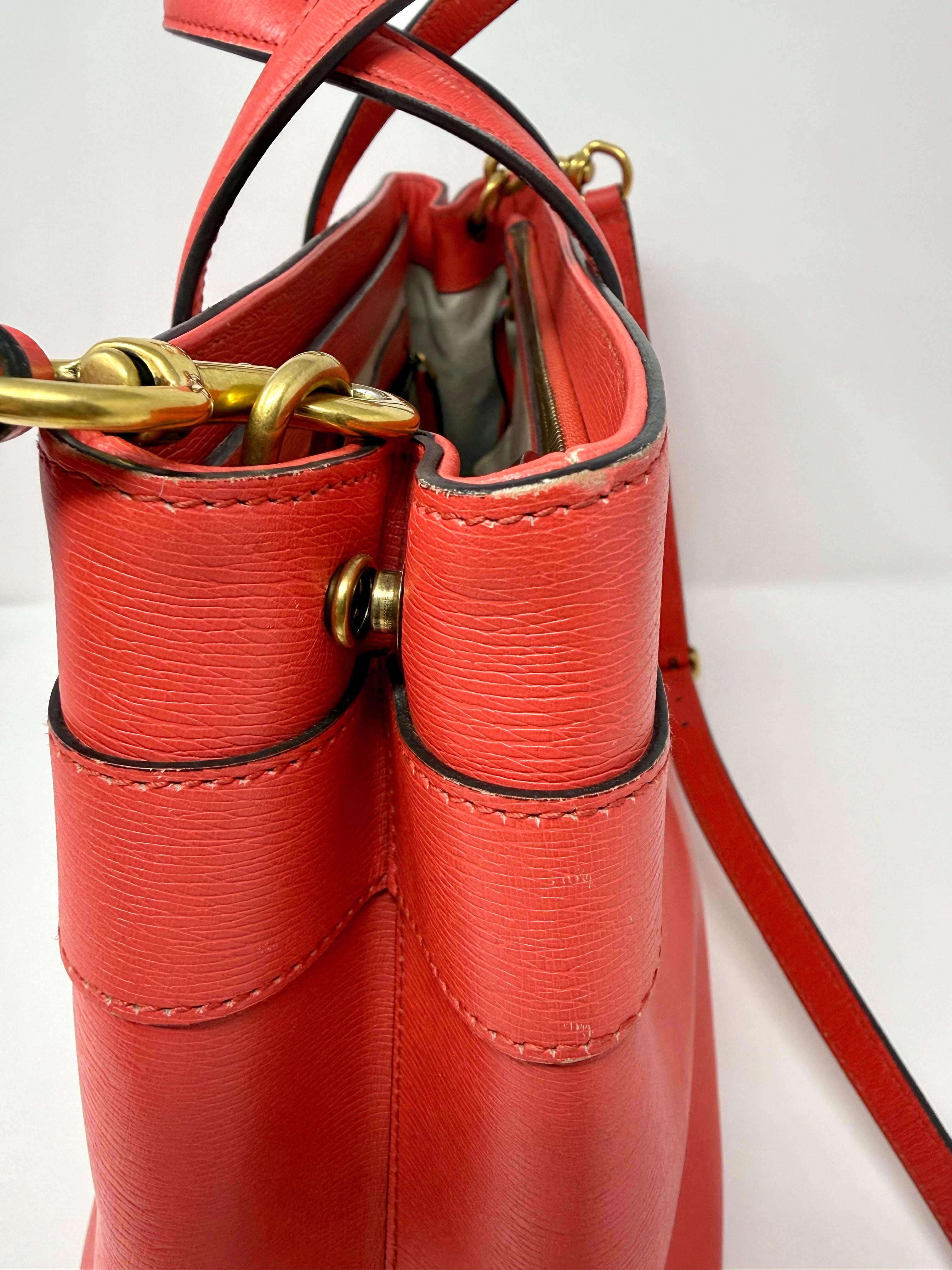 Gucci Bright Bit Medium Leather Tote in Coral