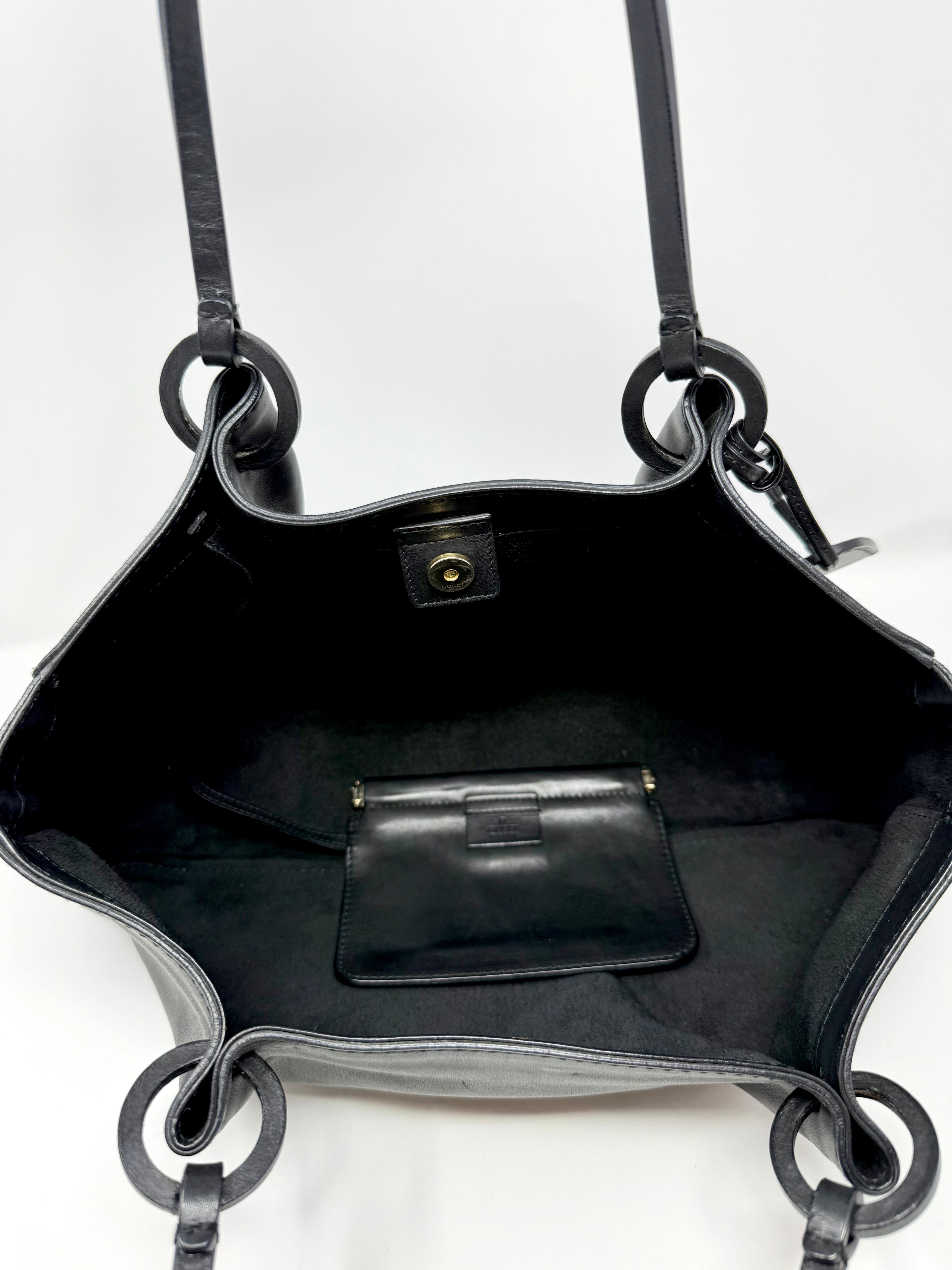 Vintage Gucci Vitello Black Calfskin Tote with Pouch