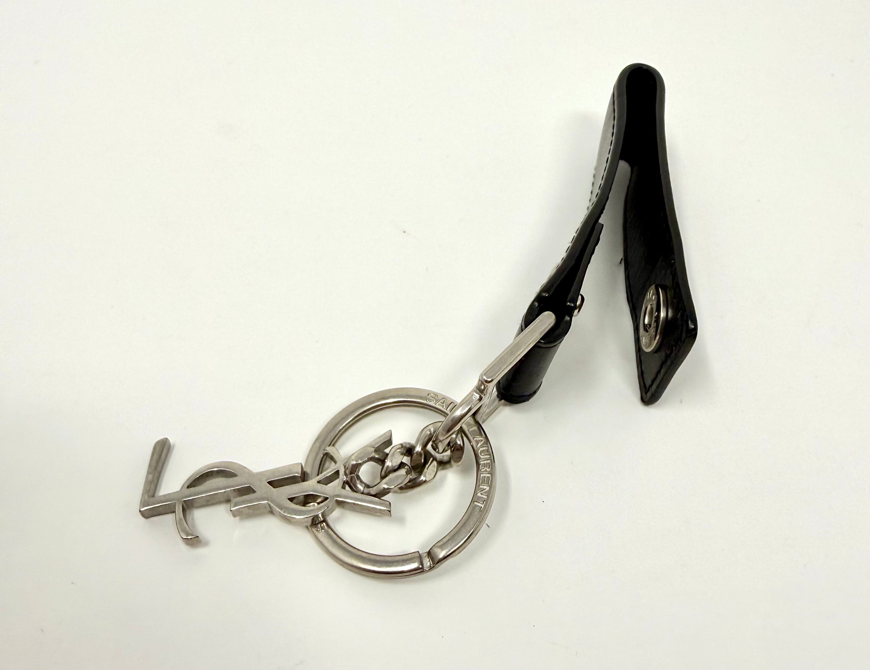 Saint Laurent Cassandre Black Leather Key Ring