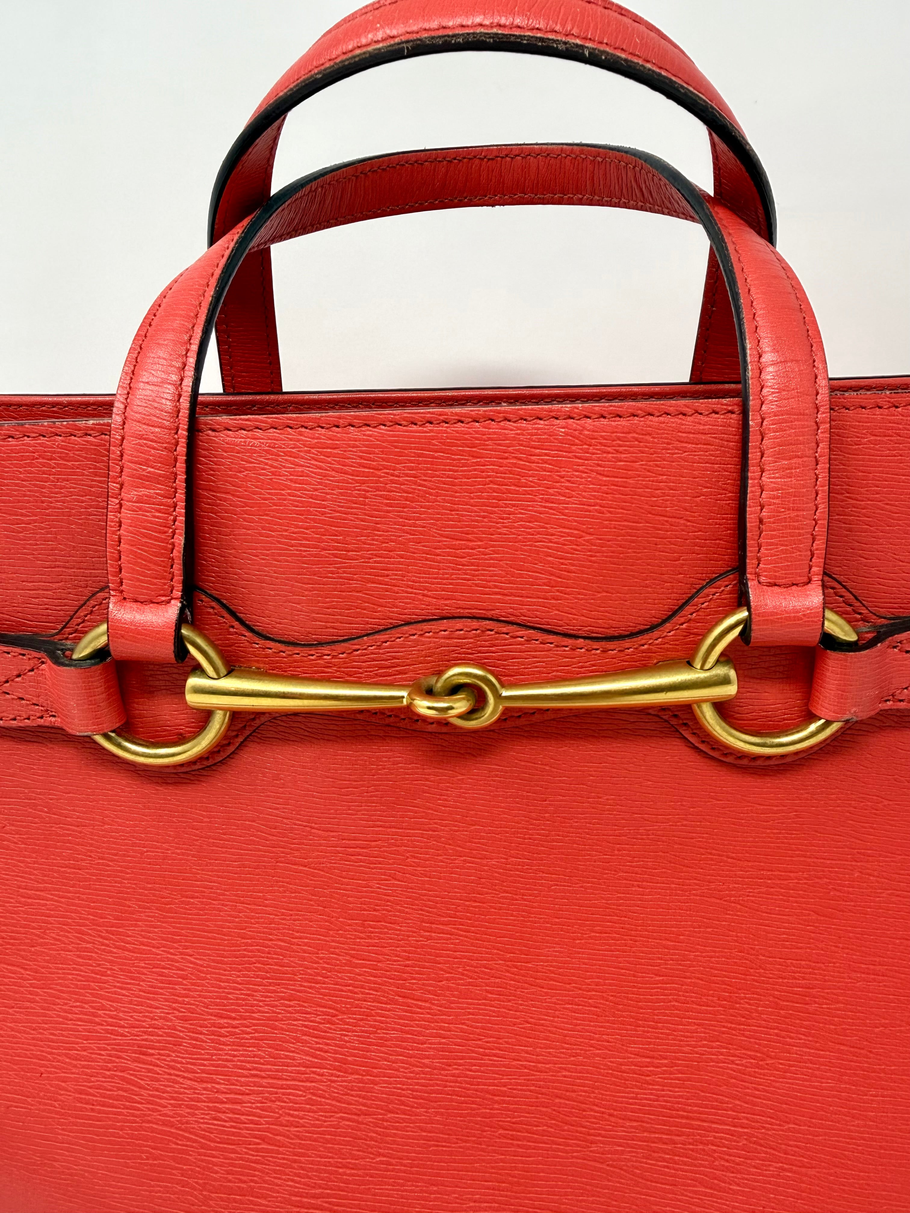 Gucci Bright Bit Medium Leather Tote in Coral