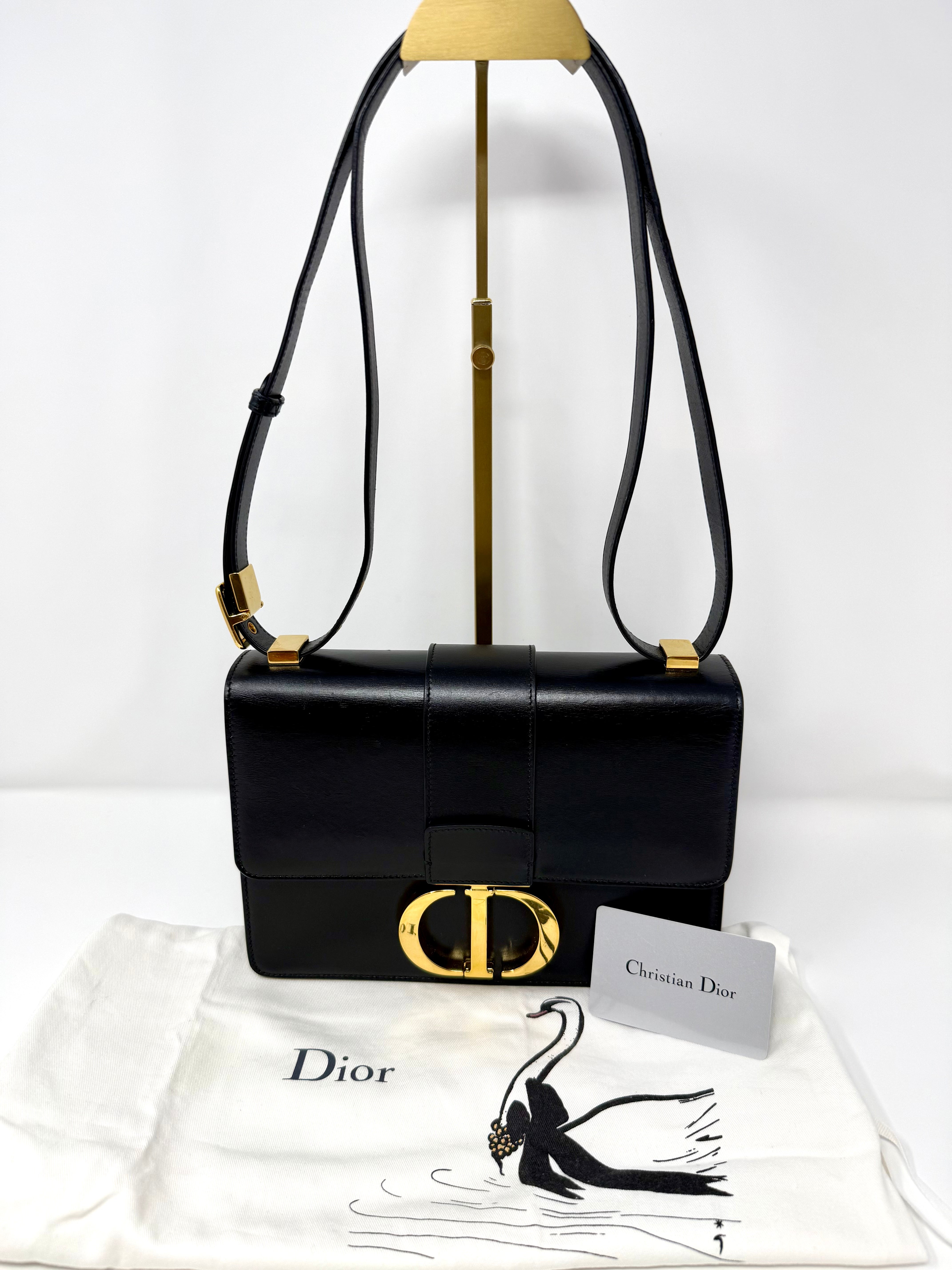Christian Dior 30 Montaigne Flap Bag – Black Box Calfskin, Gold Hardware