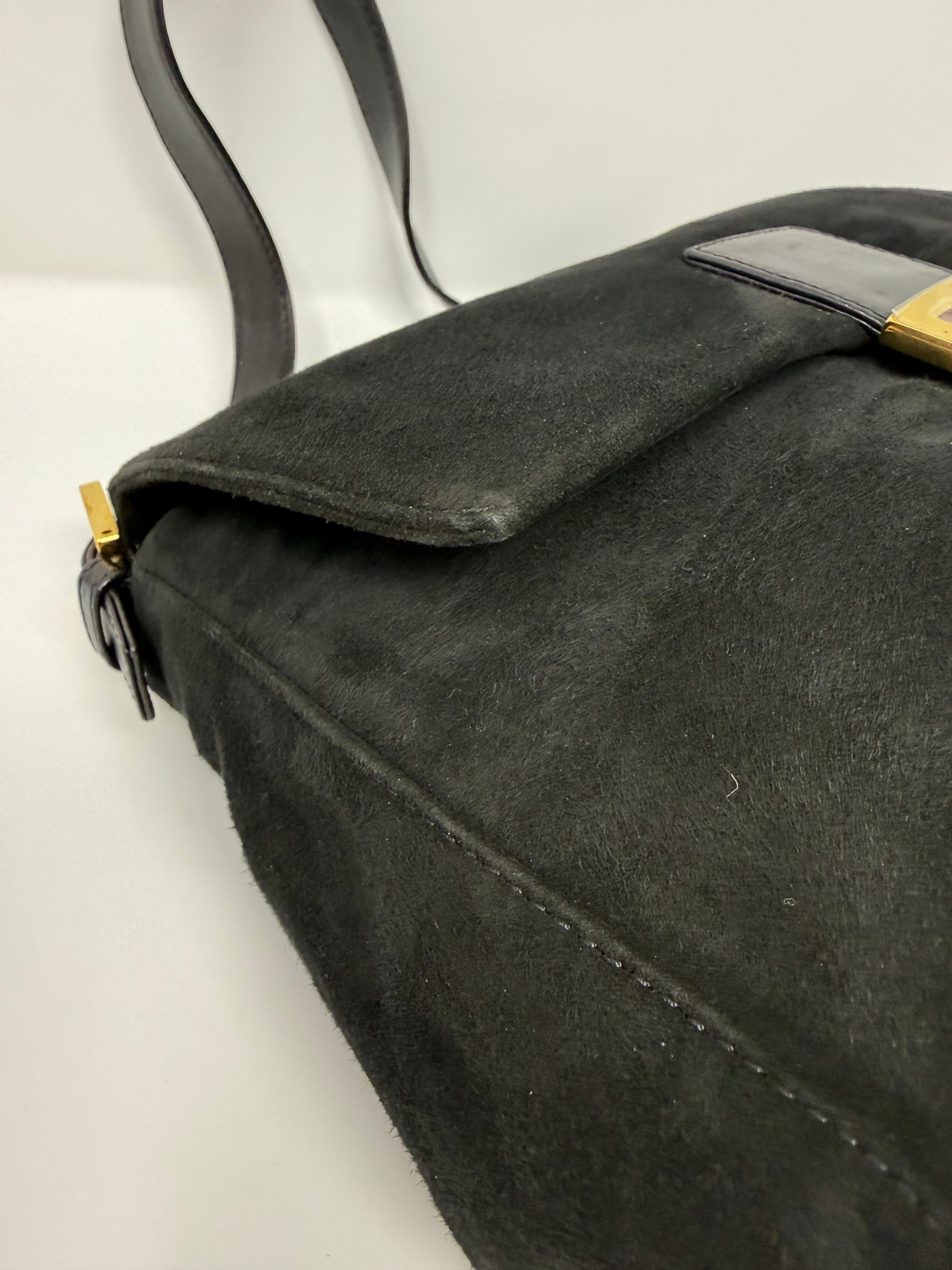 Fendi Mama Baguette Black Suede Shoulder Bag, Y2K Vintage