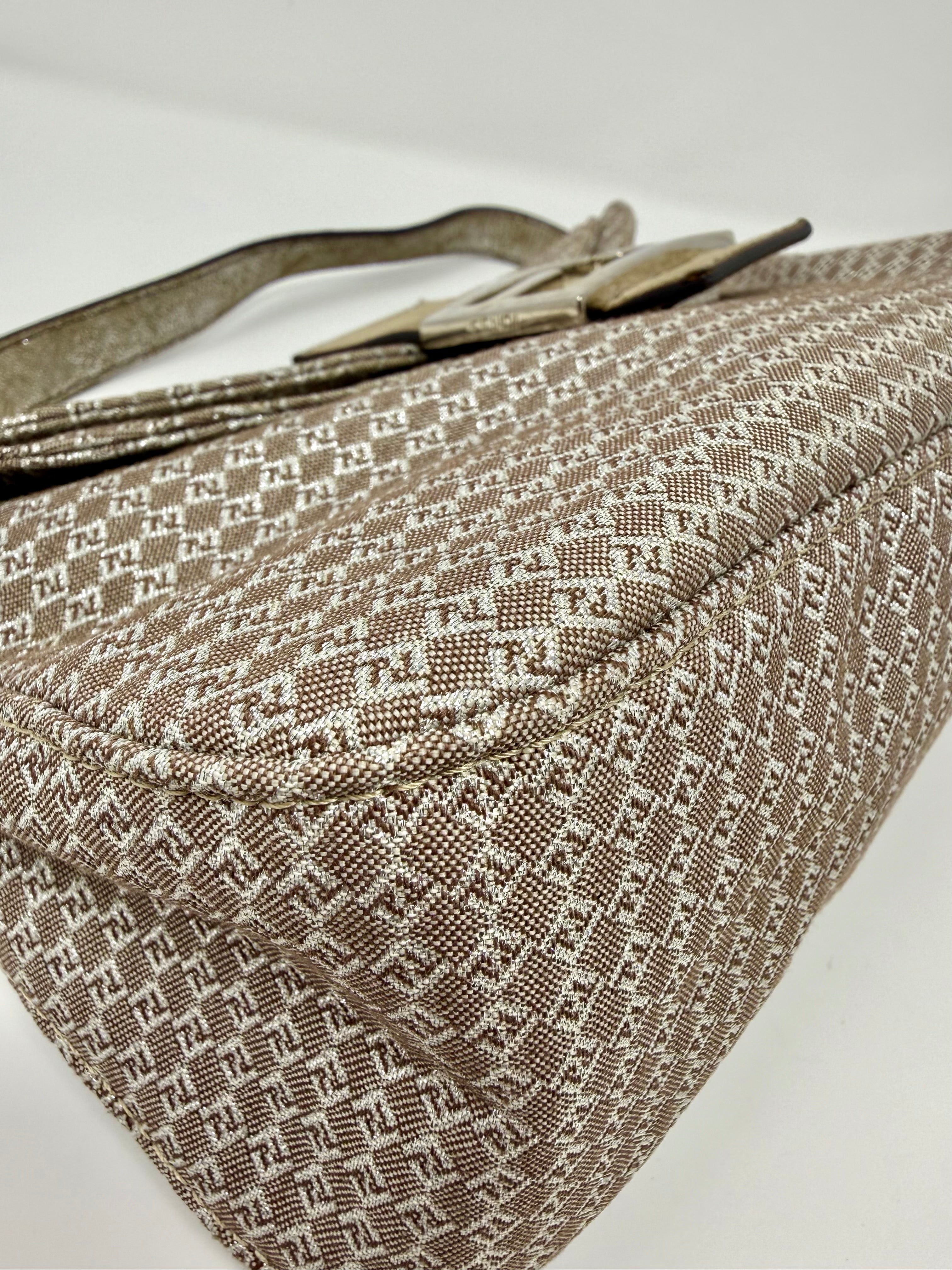 Fendi Vintage Champagne Metallic Zucchino Forever Baguette Shoulder Bag