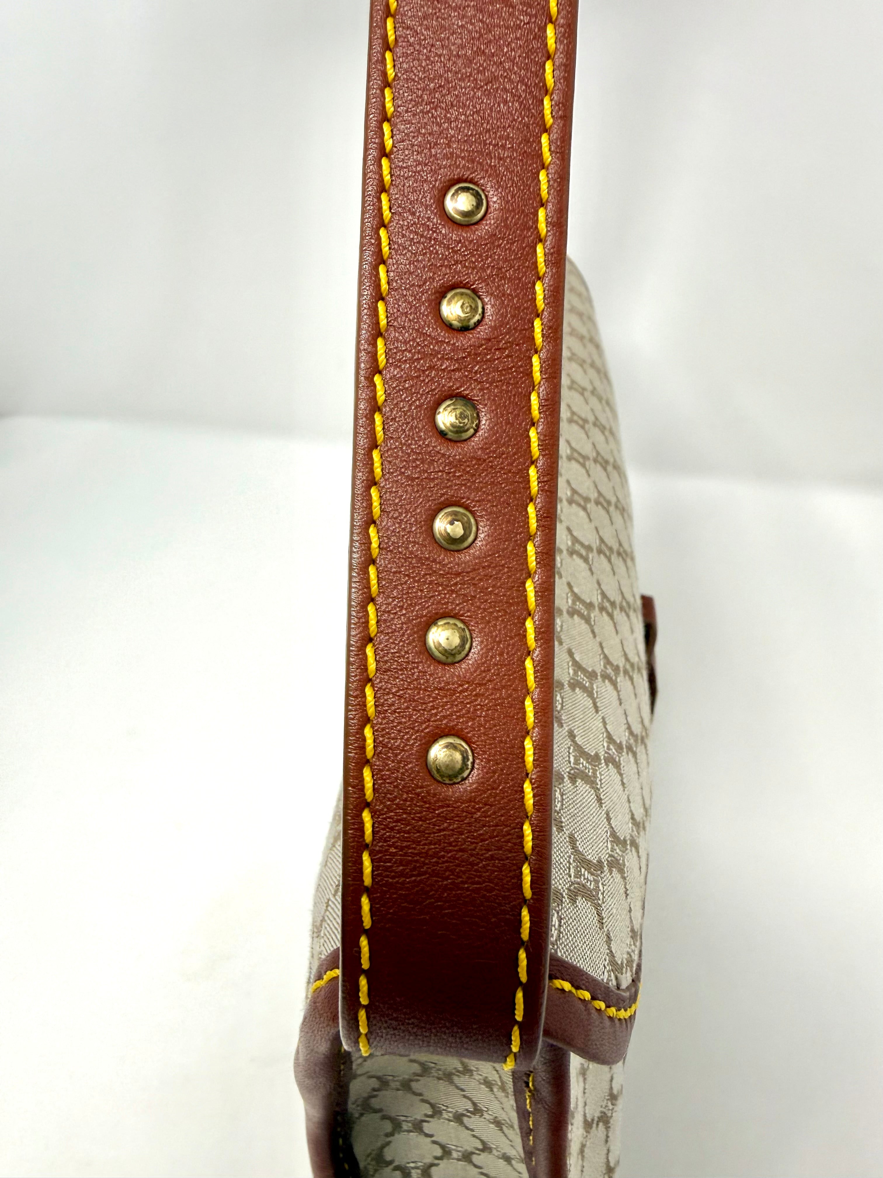 Vintage Céline Macadam Jacquard Flap Shoulder Bag | Beige & Brown