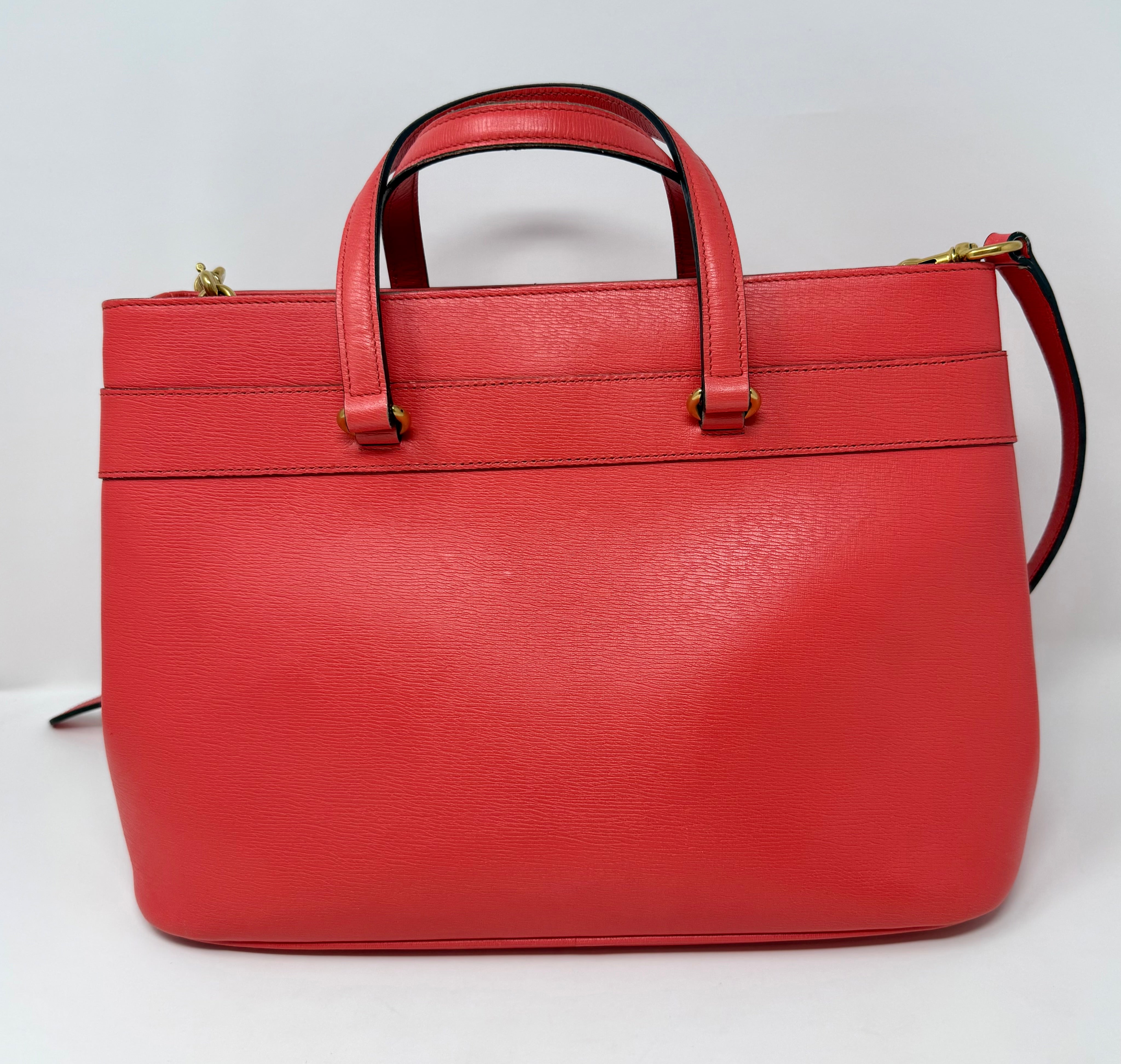 Gucci Bright Bit Medium Leather Tote in Coral
