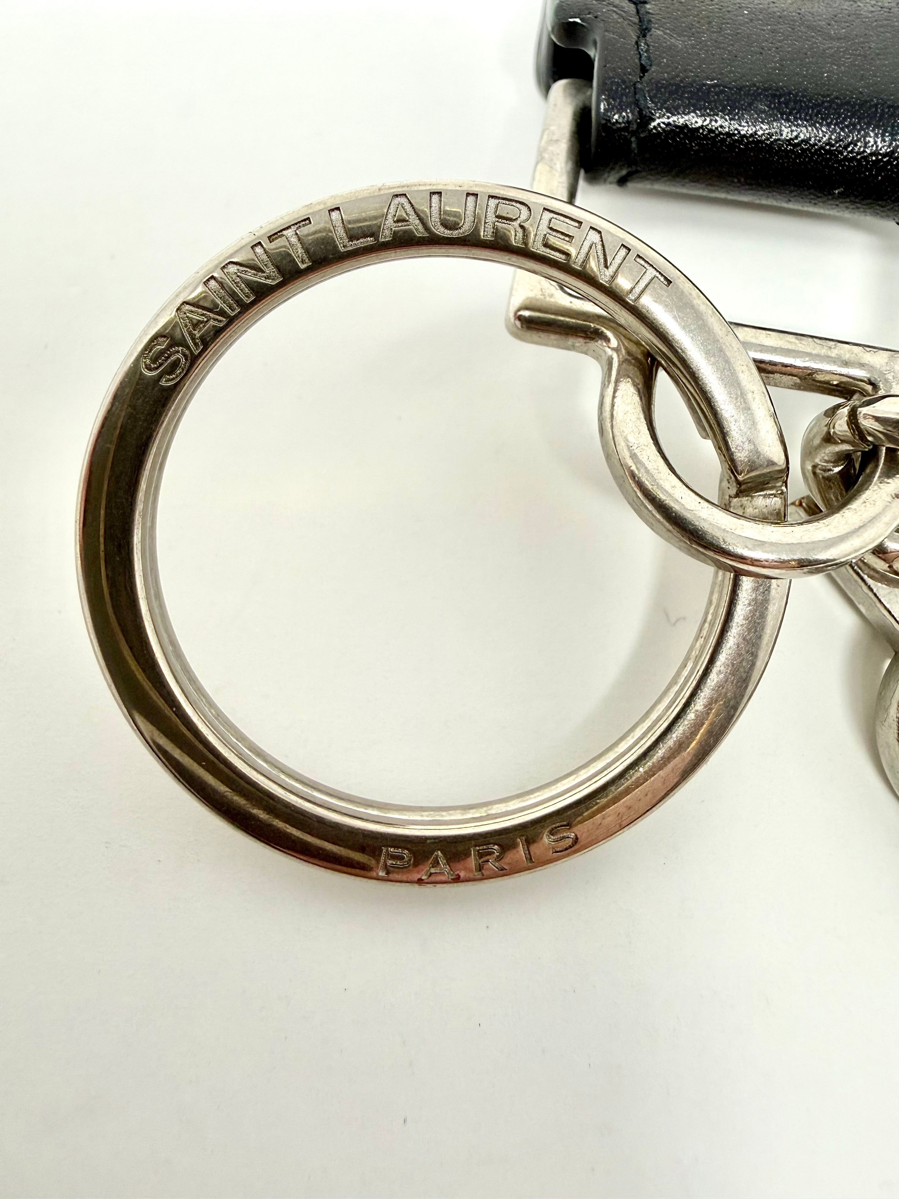 Saint Laurent Cassandre Black Leather Key Ring