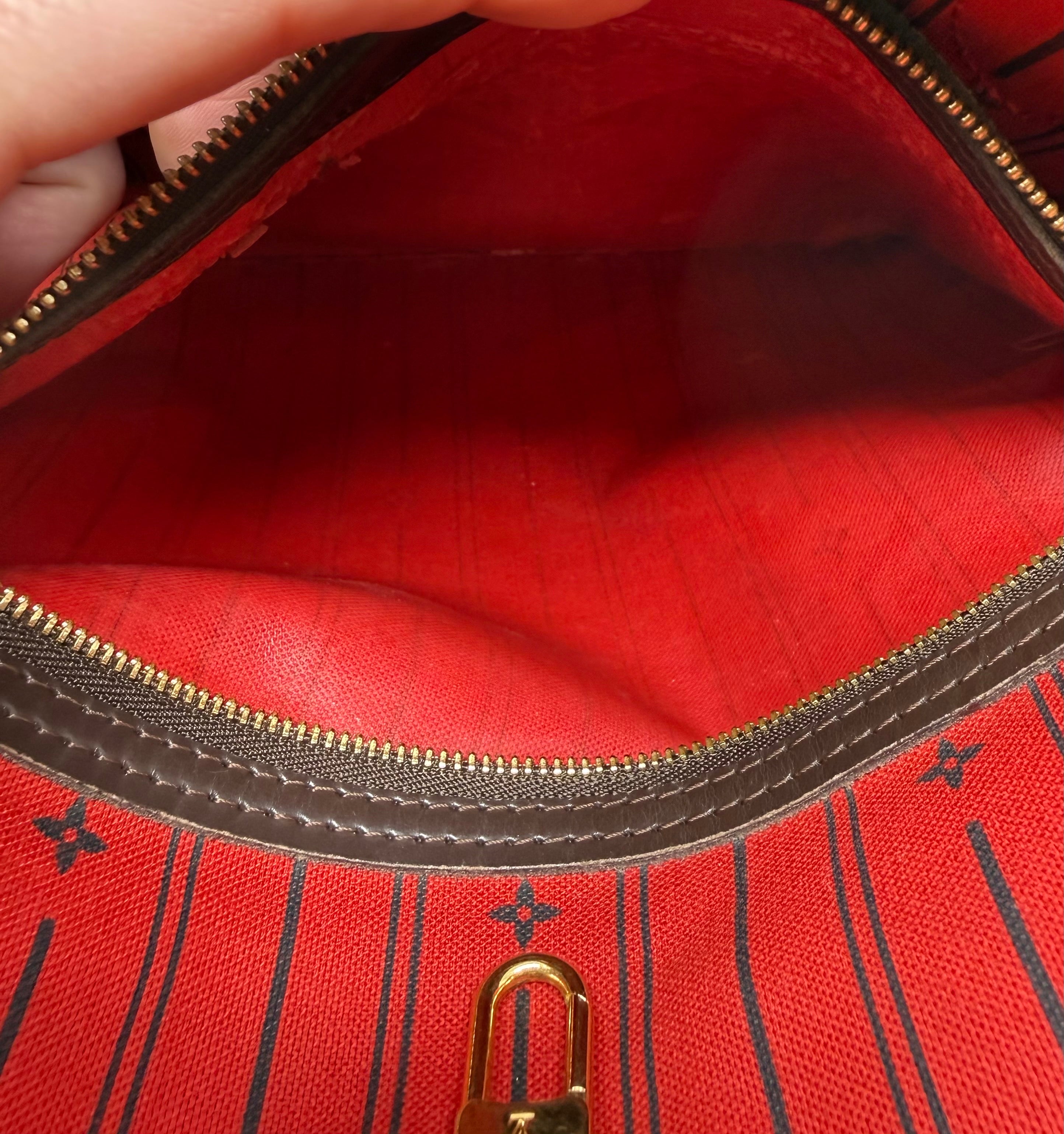Louis Vuitton Neverfull MM Damier Ebene Tote Bag, Red Interior, 2008