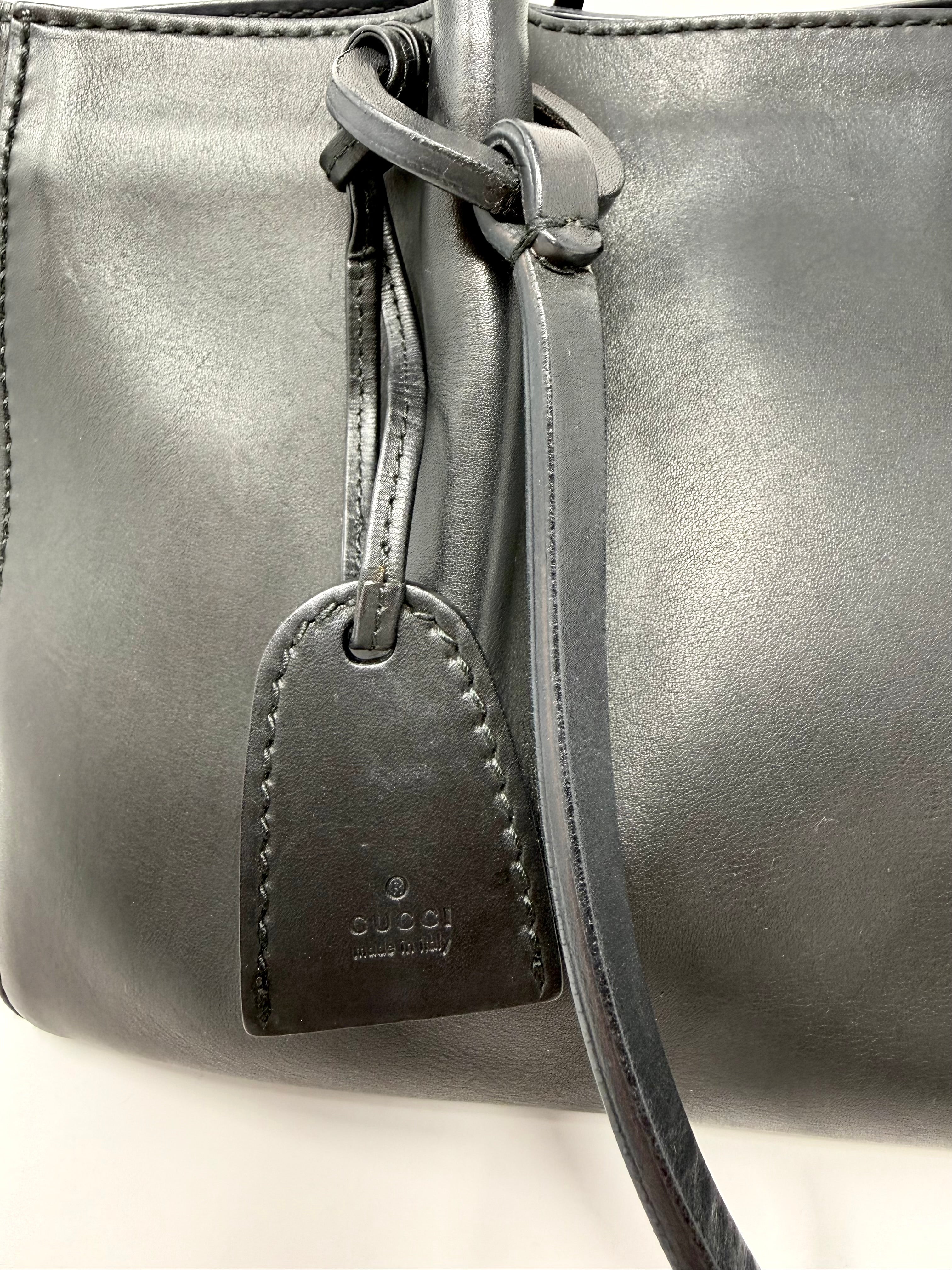 Vintage Gucci Vitello Black Calfskin Tote with Pouch