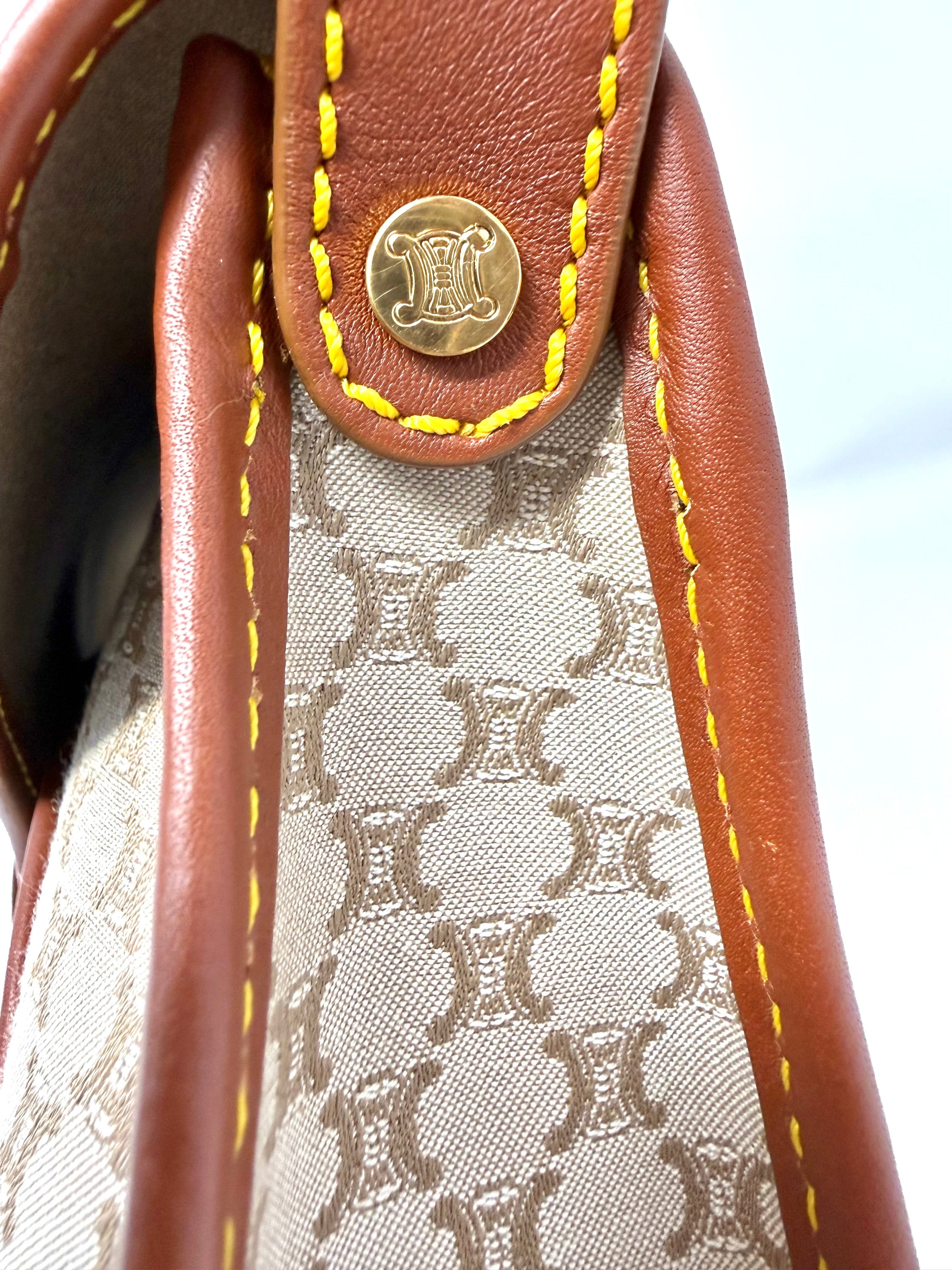 Vintage Céline Macadam Jacquard Flap Shoulder Bag | Beige & Brown