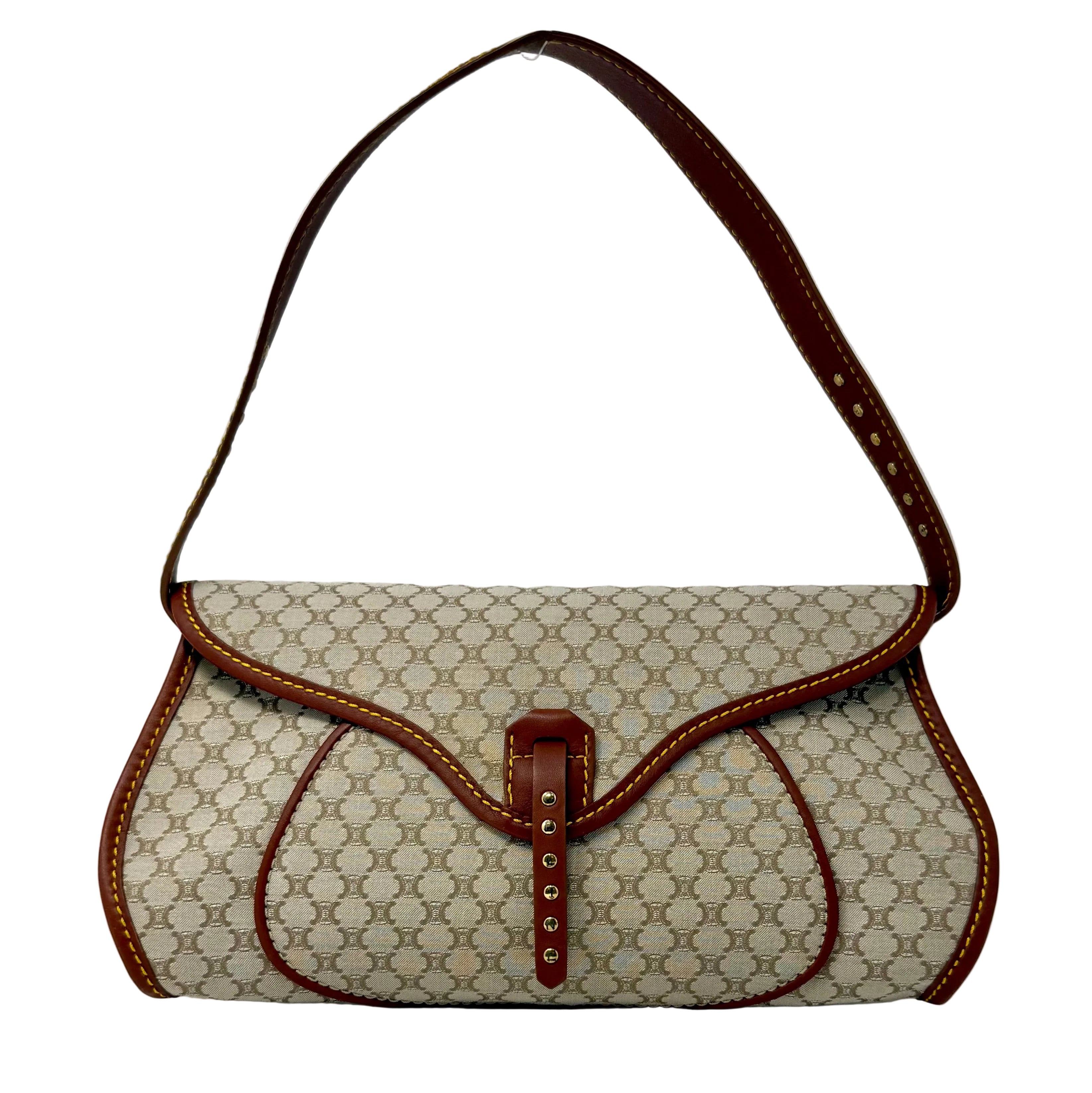 Vintage Céline Macadam Jacquard Flap Shoulder Bag | Beige & Brown