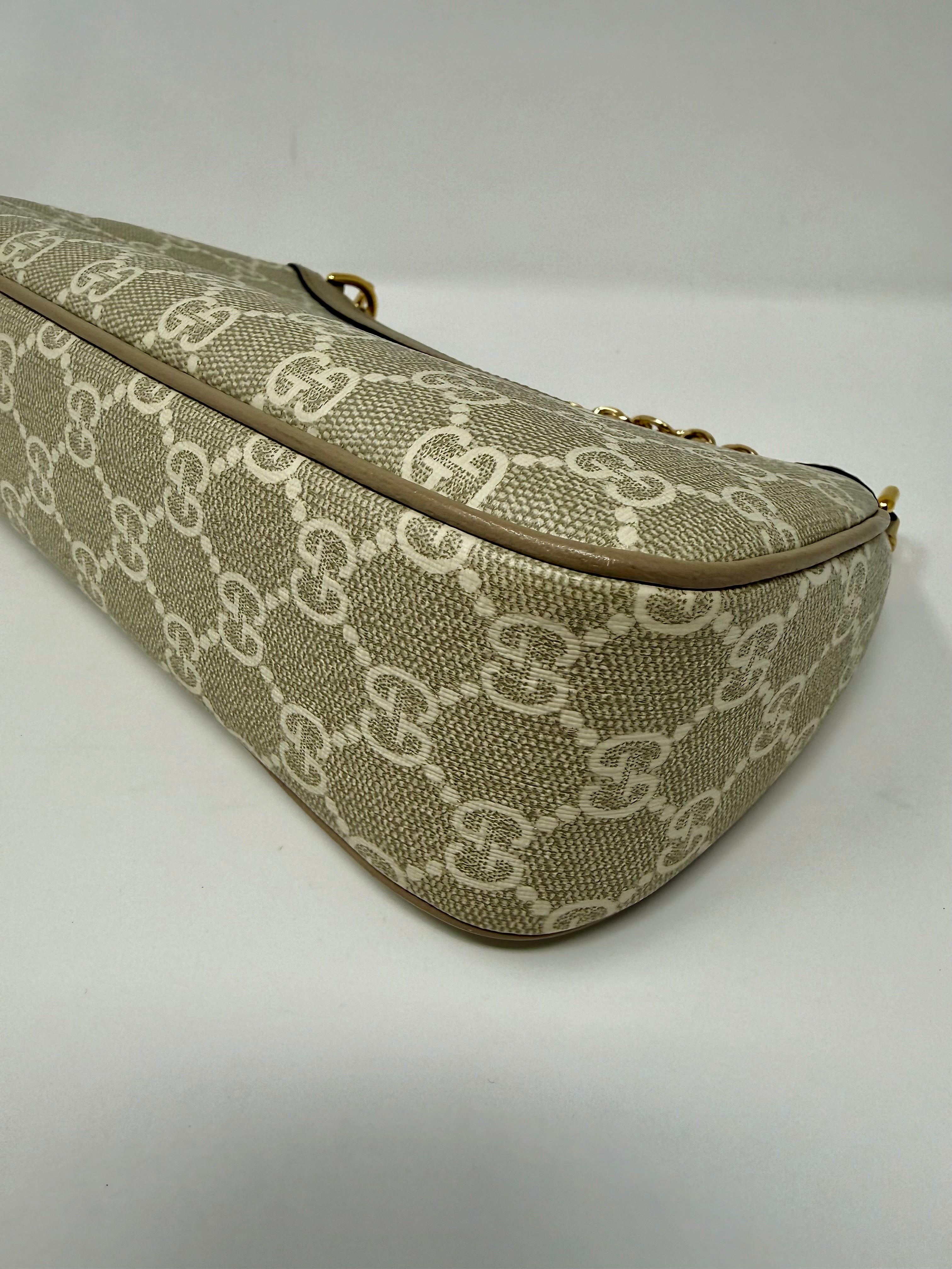 Gucci Ophidia Small Shoulder Bag – GG Supreme Monogram, Beige, Gold Hardware, Like New