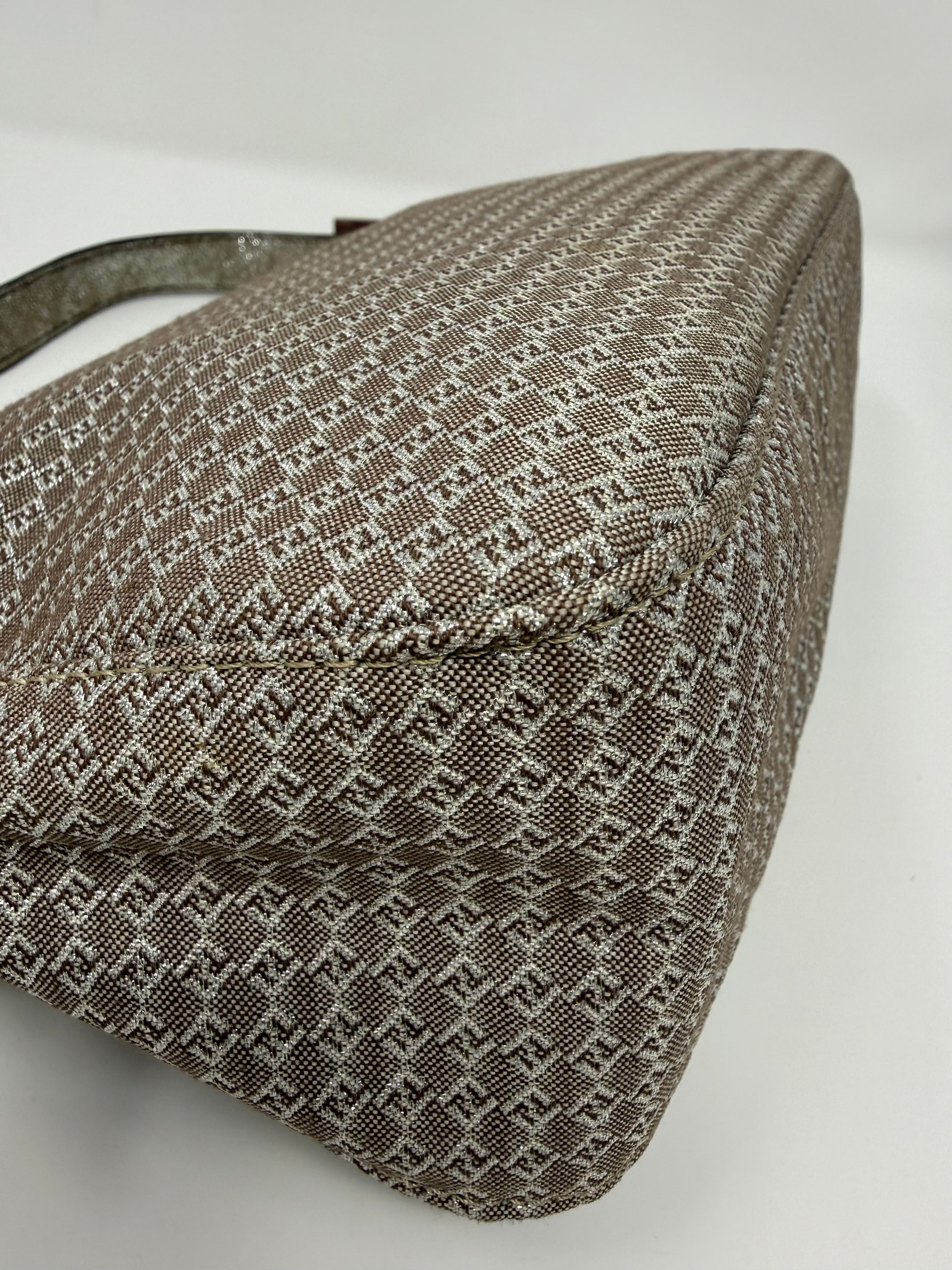 Fendi Vintage Champagne Metallic Zucchino Forever Baguette Shoulder Bag