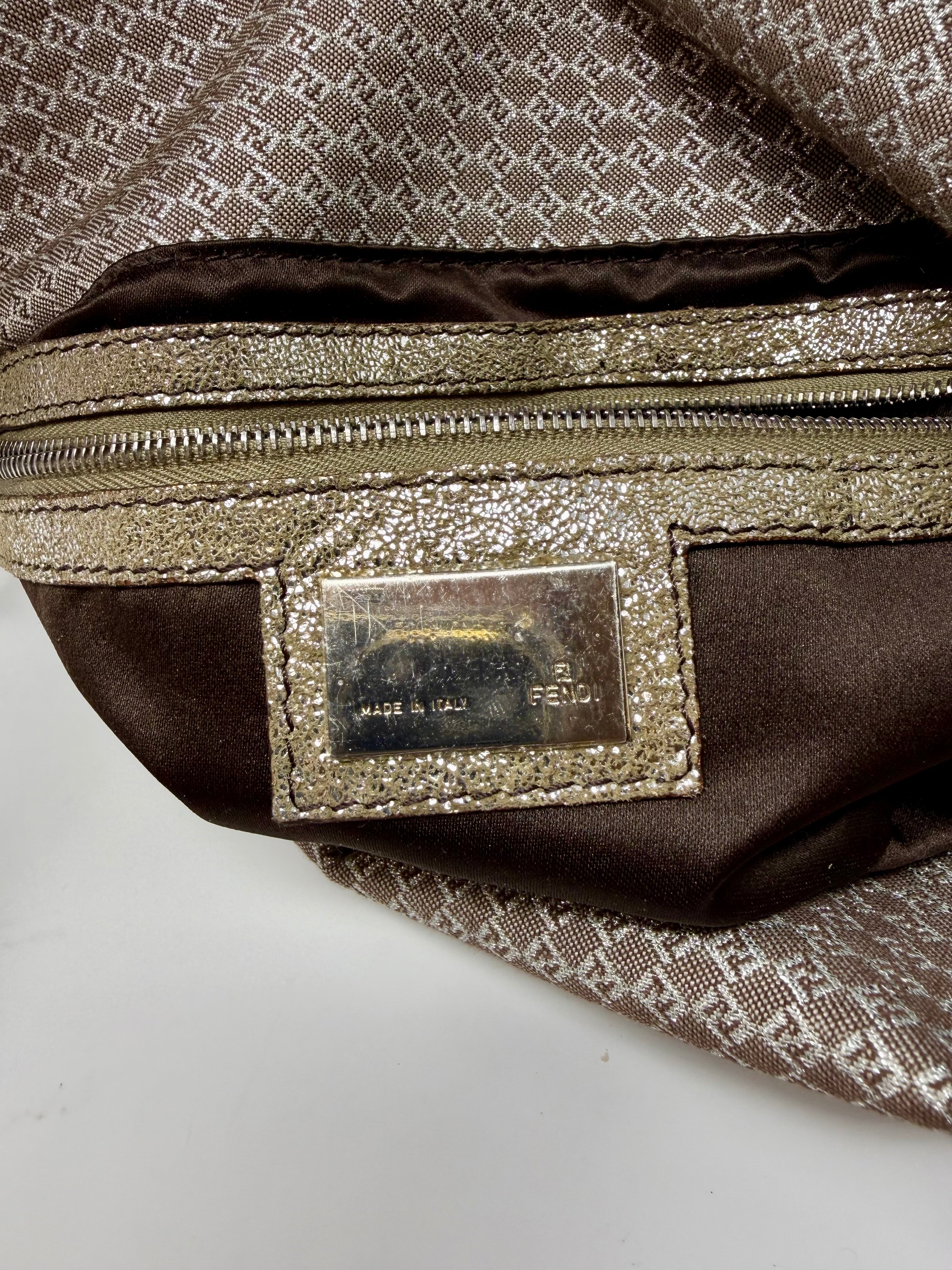Fendi Vintage Champagne Metallic Zucchino Forever Baguette Shoulder Bag