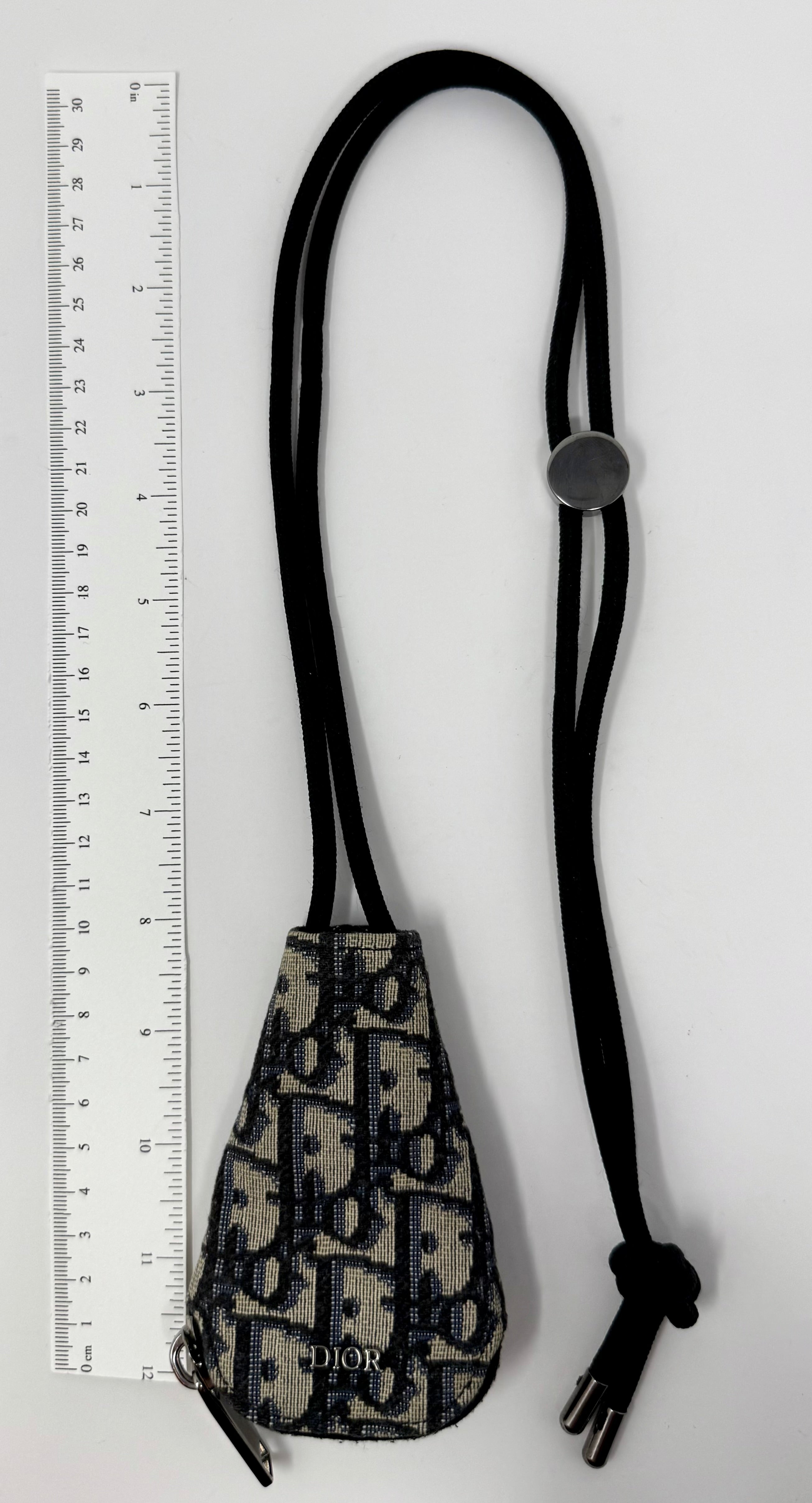 Dior Oblique Zipped Key Pouch with Adjustable Cord – Navy & Beige