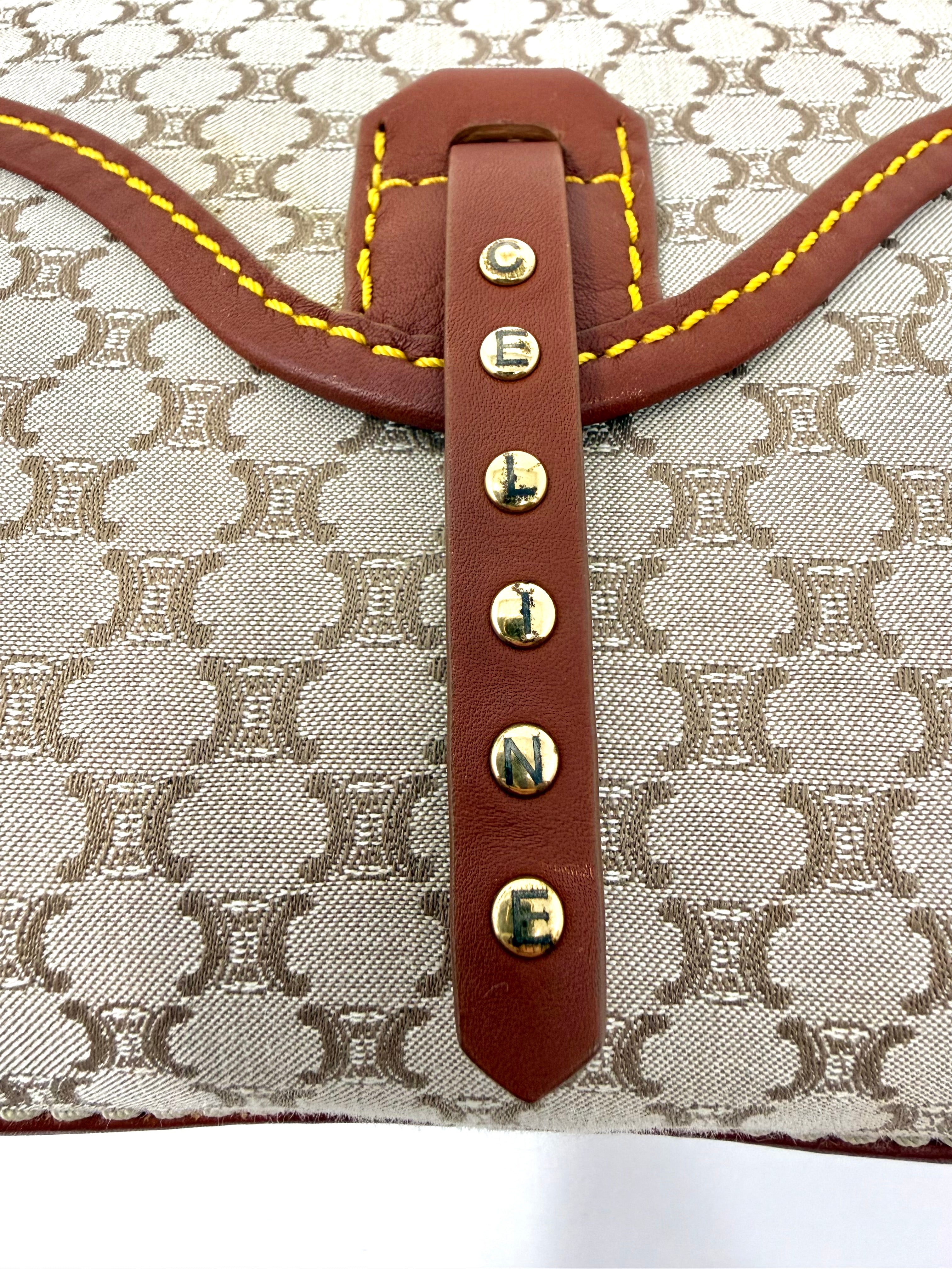 Vintage Céline Macadam Jacquard Flap Shoulder Bag | Beige & Brown