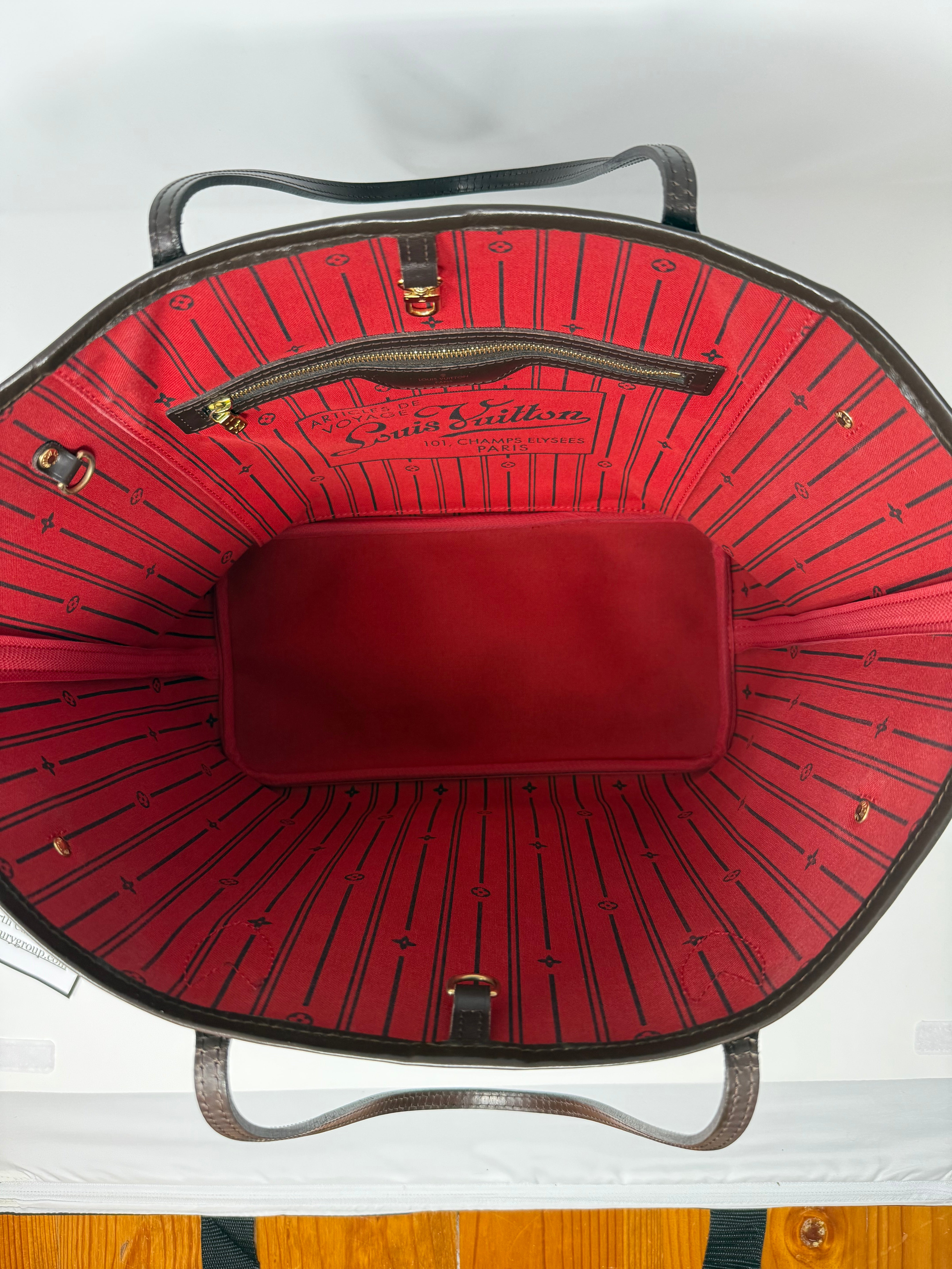Louis Vuitton Neverfull MM Damier Ebene Tote Bag, Red Interior, 2008