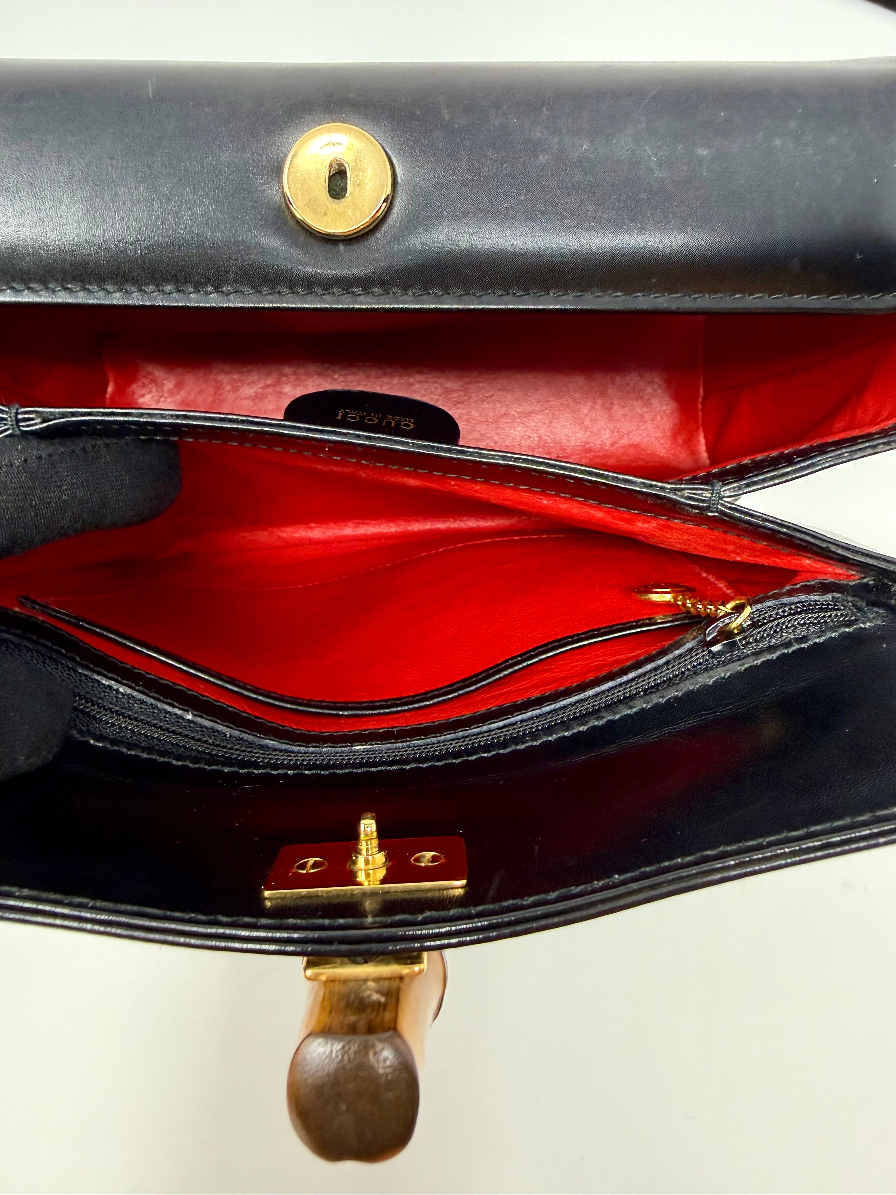 Vintage Gucci Bamboo 2-Way Top Handle Bag Black Leather