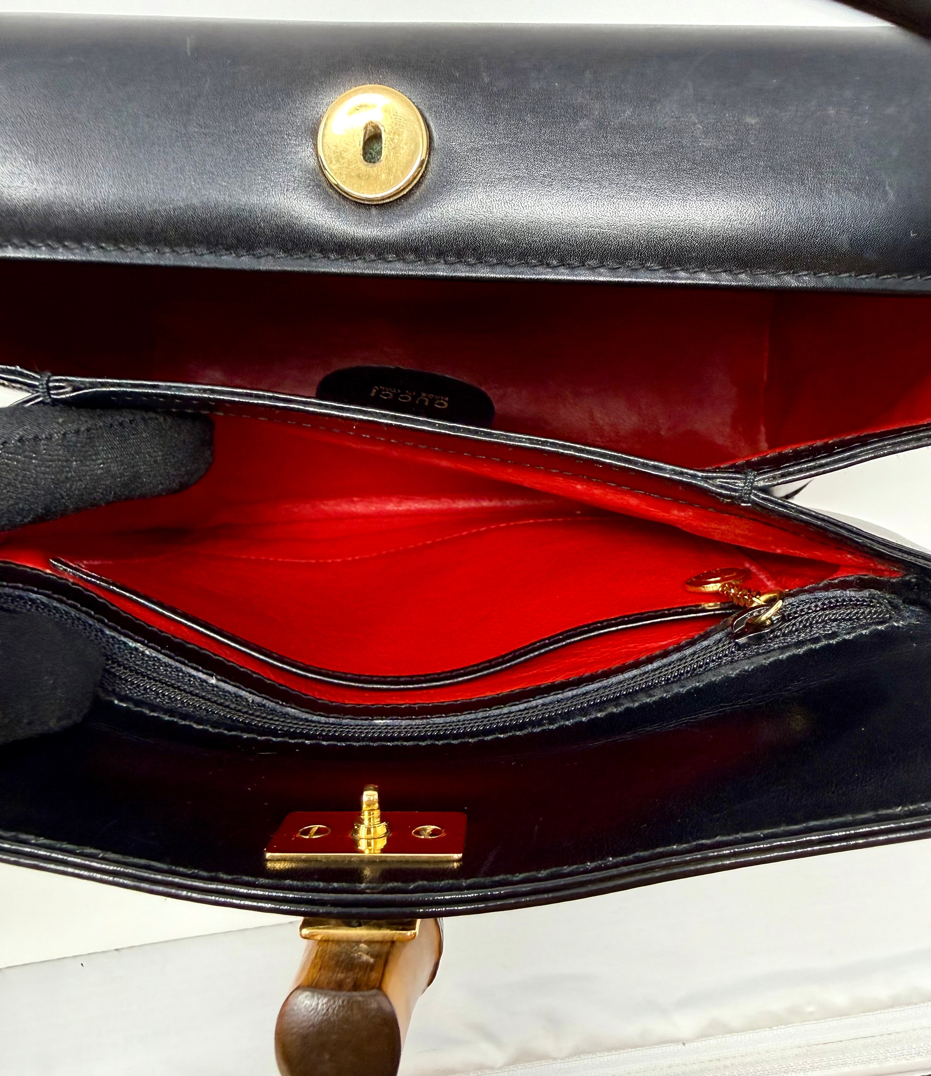 Vintage Gucci Bamboo 2-Way Top Handle Bag Black Leather