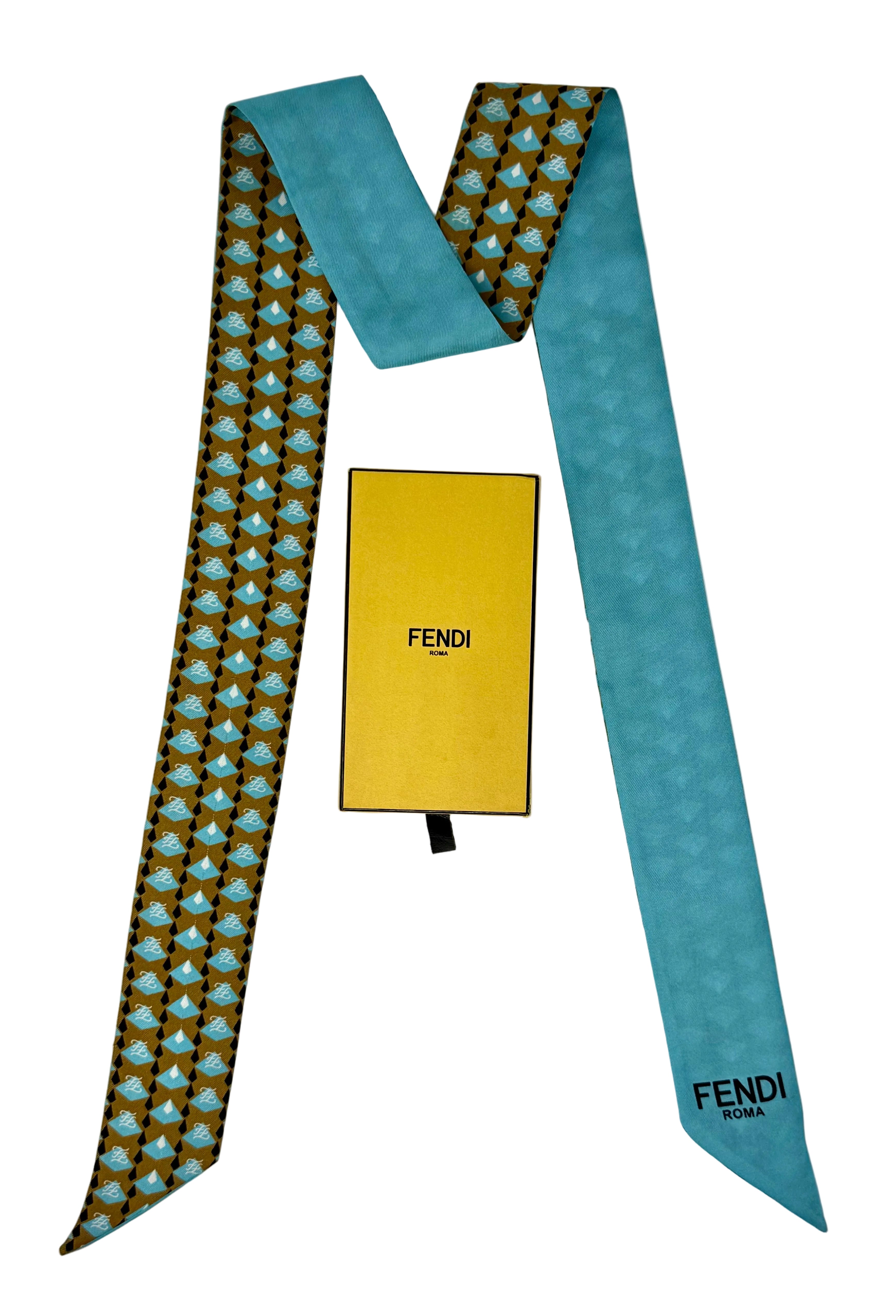 Fendi Graffiti Wrappy Silk Bandeau – Brown & Turquoise