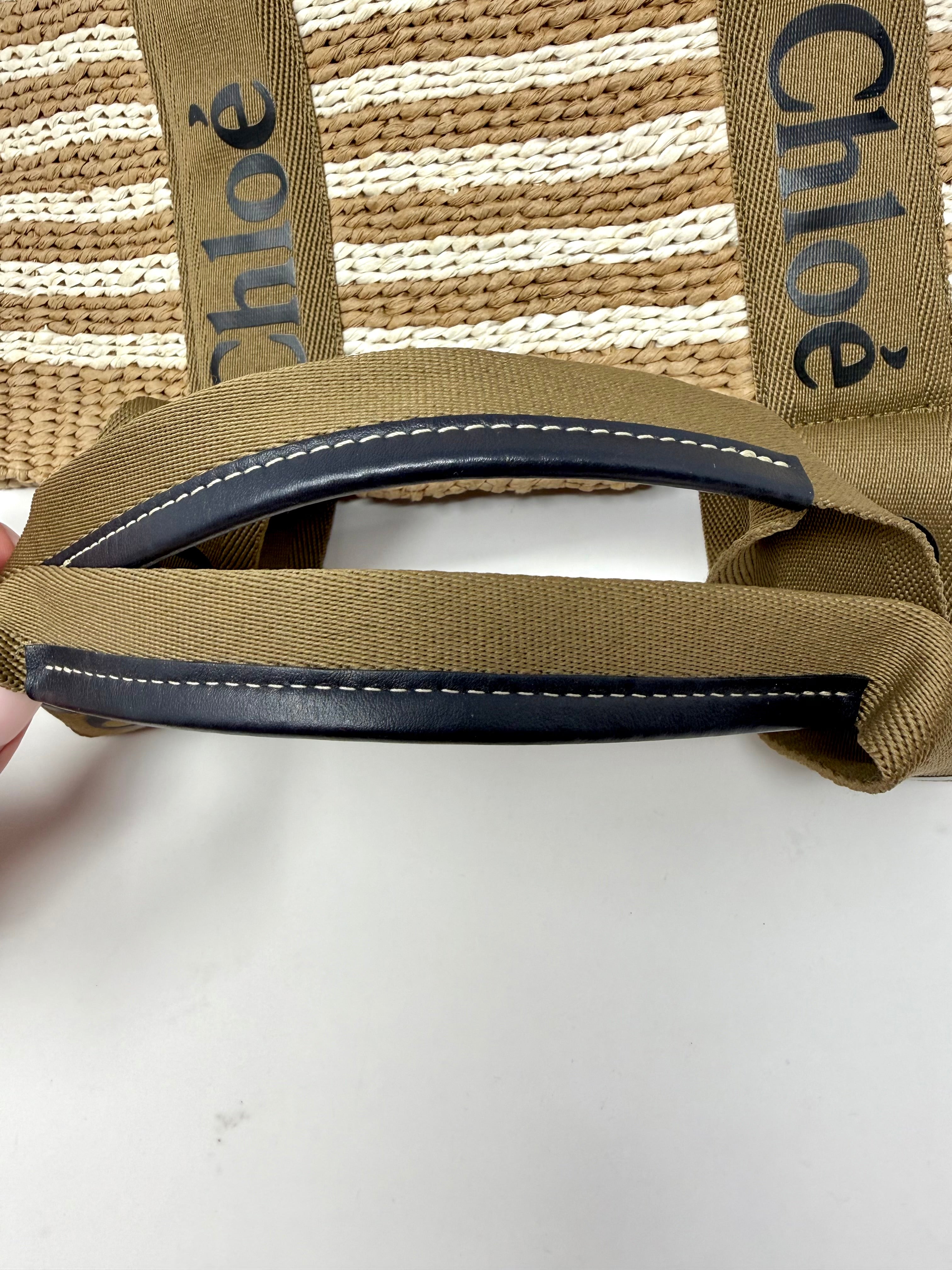 Chloé x Mifuko Woody Large Striped Basket Tote in Natural & White