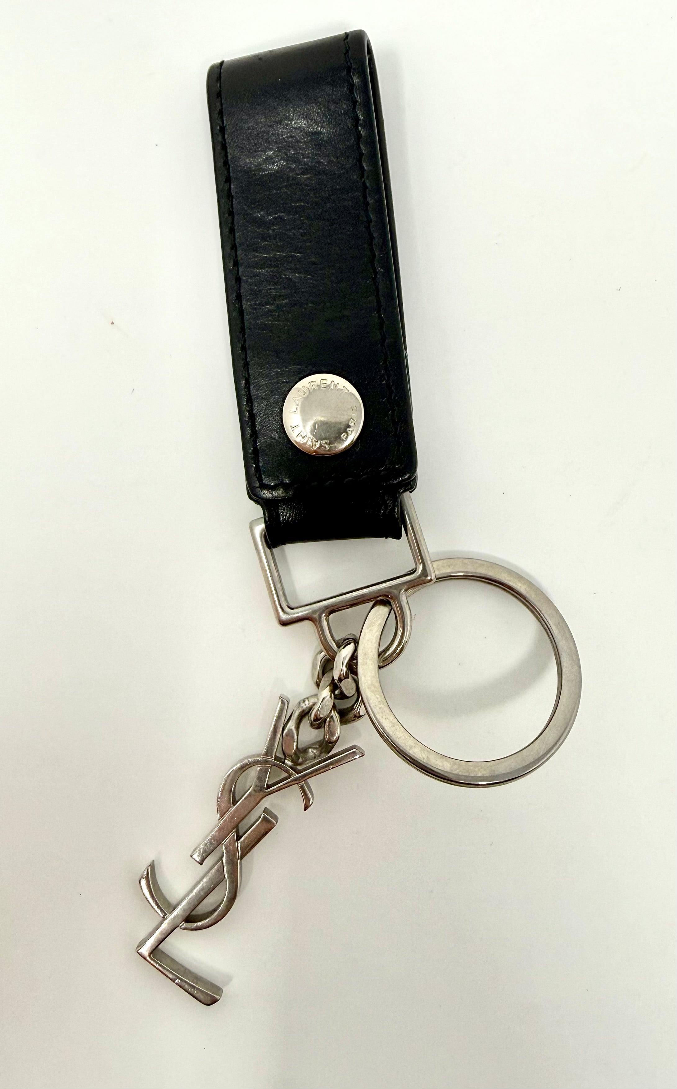 Saint Laurent Cassandre Black Leather Key Ring