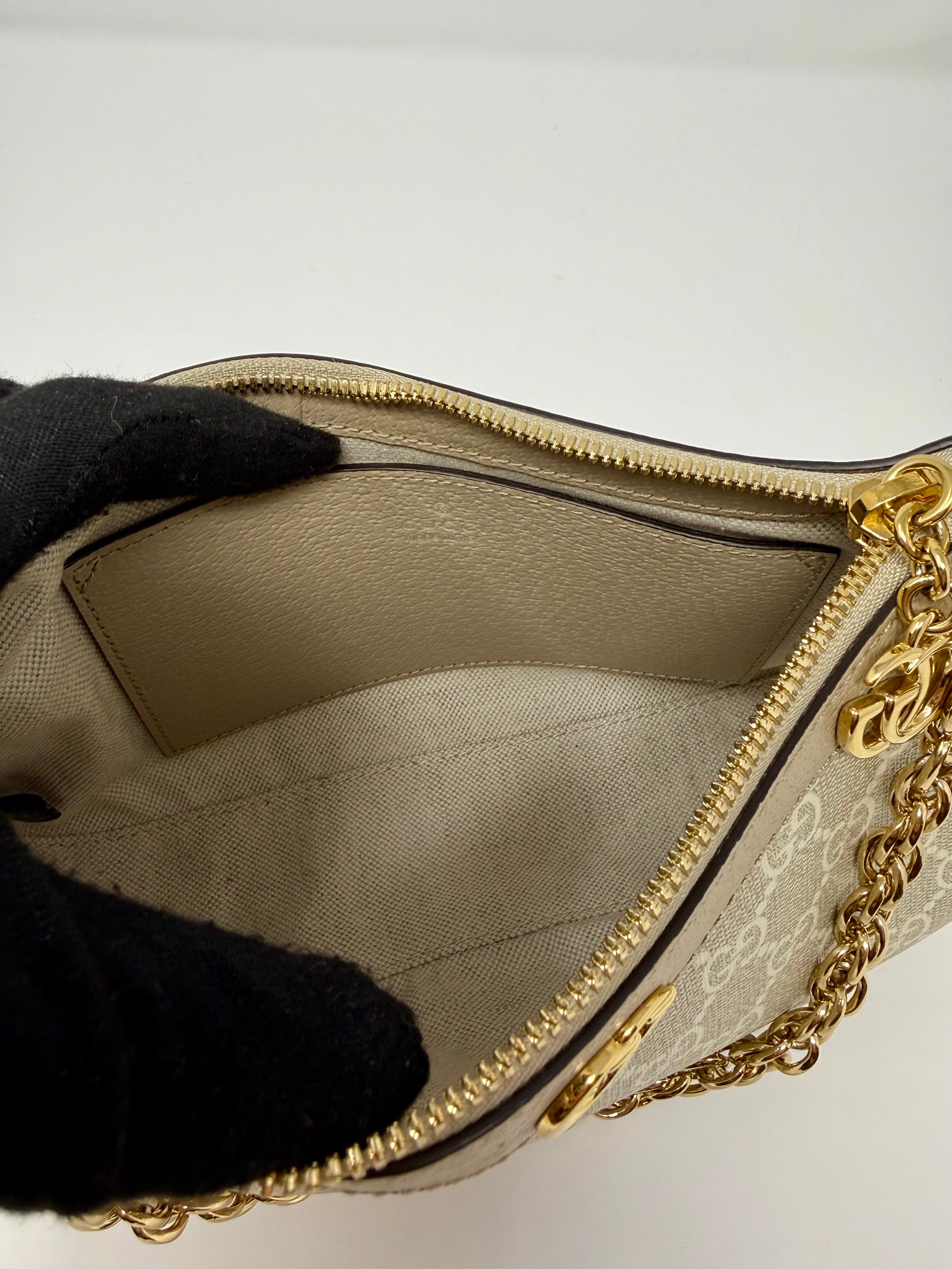 Gucci Ophidia Small Shoulder Bag – GG Supreme Monogram, Beige, Gold Hardware, Like New