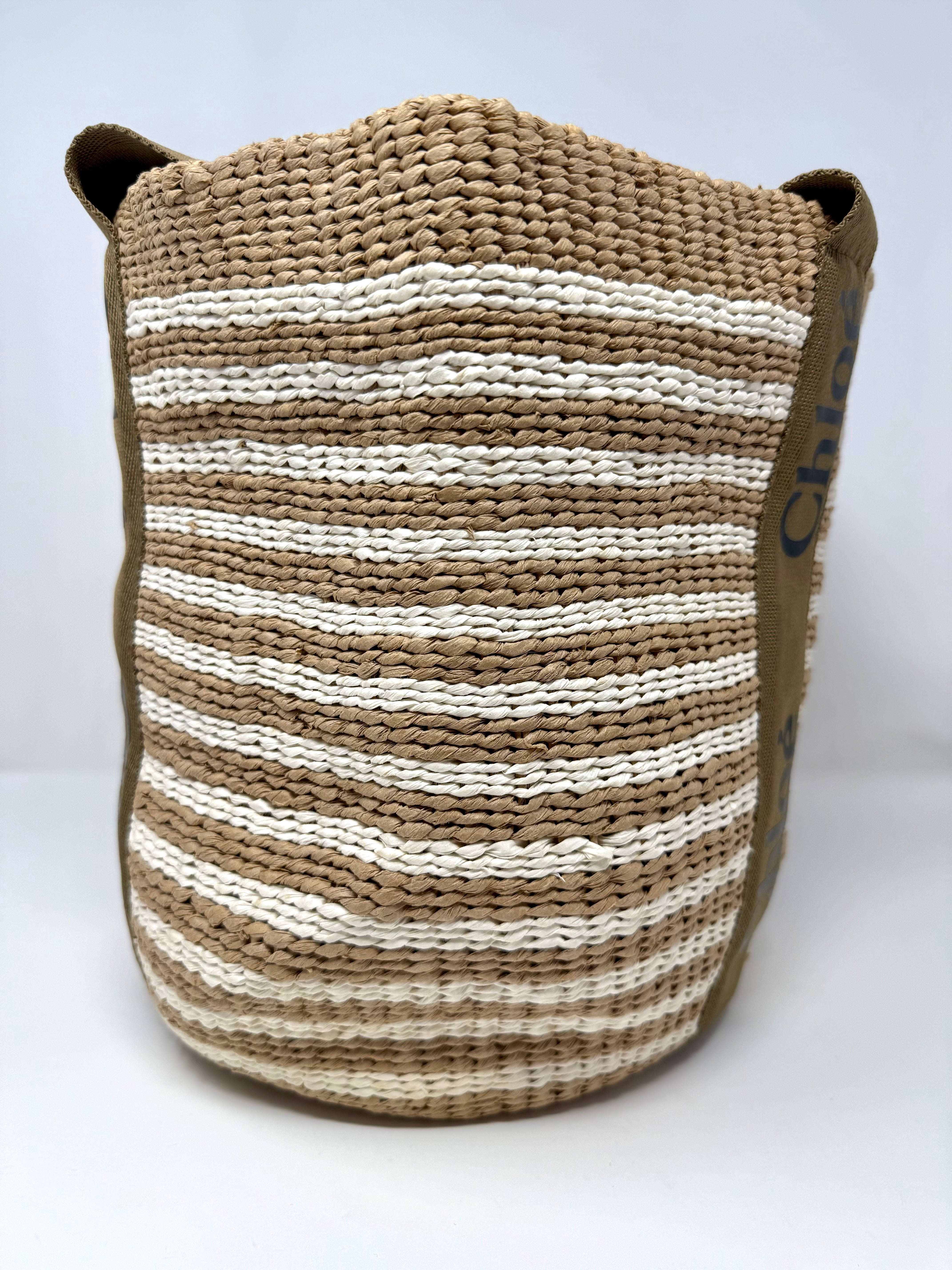 Chloé x Mifuko Woody Large Striped Basket Tote in Natural & White