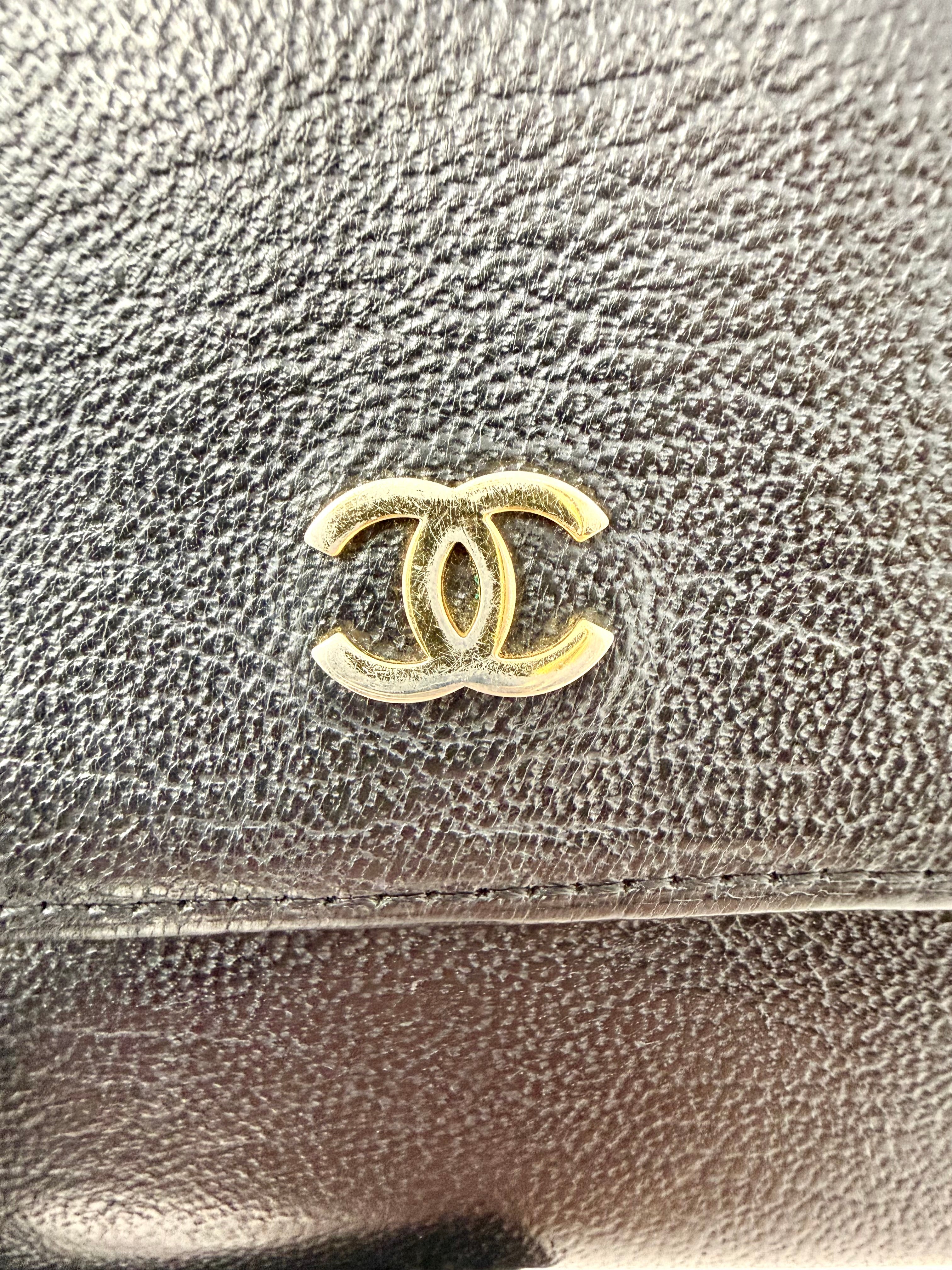 Vintage Chanel Black Caviar Compact Bifold Wallet – Gold CC