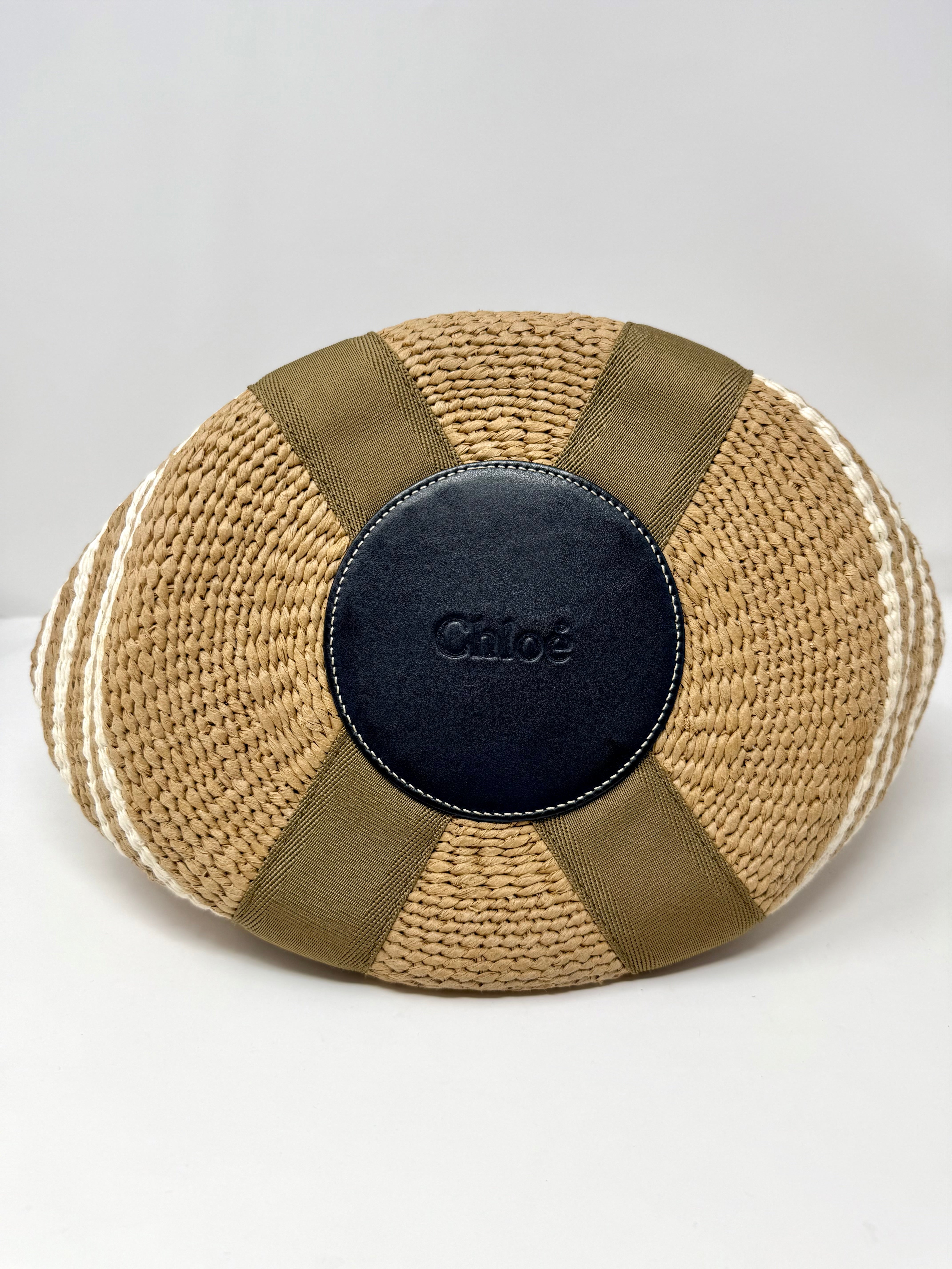 Chloé x Mifuko Woody Large Striped Basket Tote in Natural & White