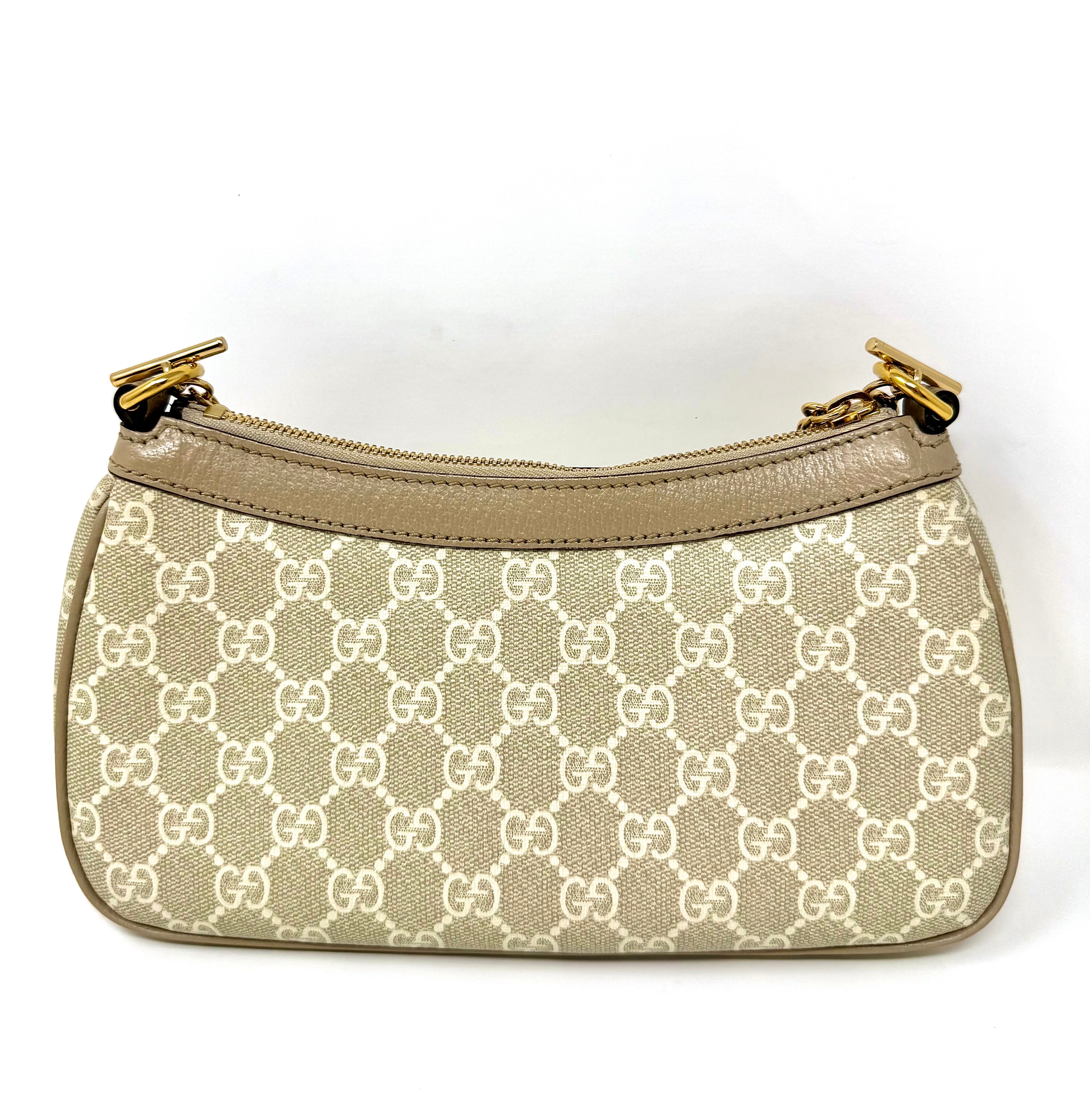 Gucci Ophidia Small Shoulder Bag – GG Supreme Monogram, Beige, Gold Hardware, Like New