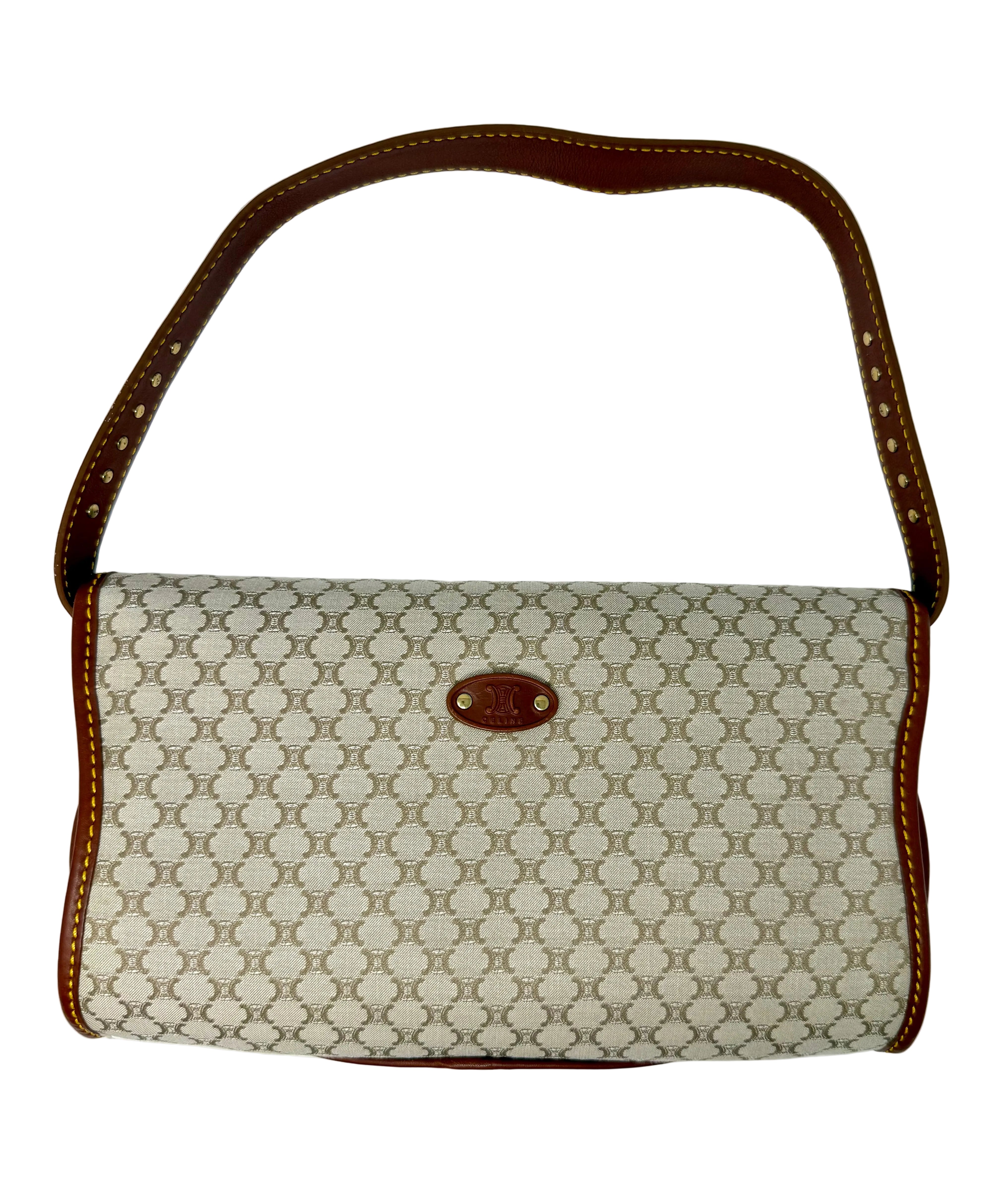 Vintage Céline Macadam Jacquard Flap Shoulder Bag | Beige & Brown